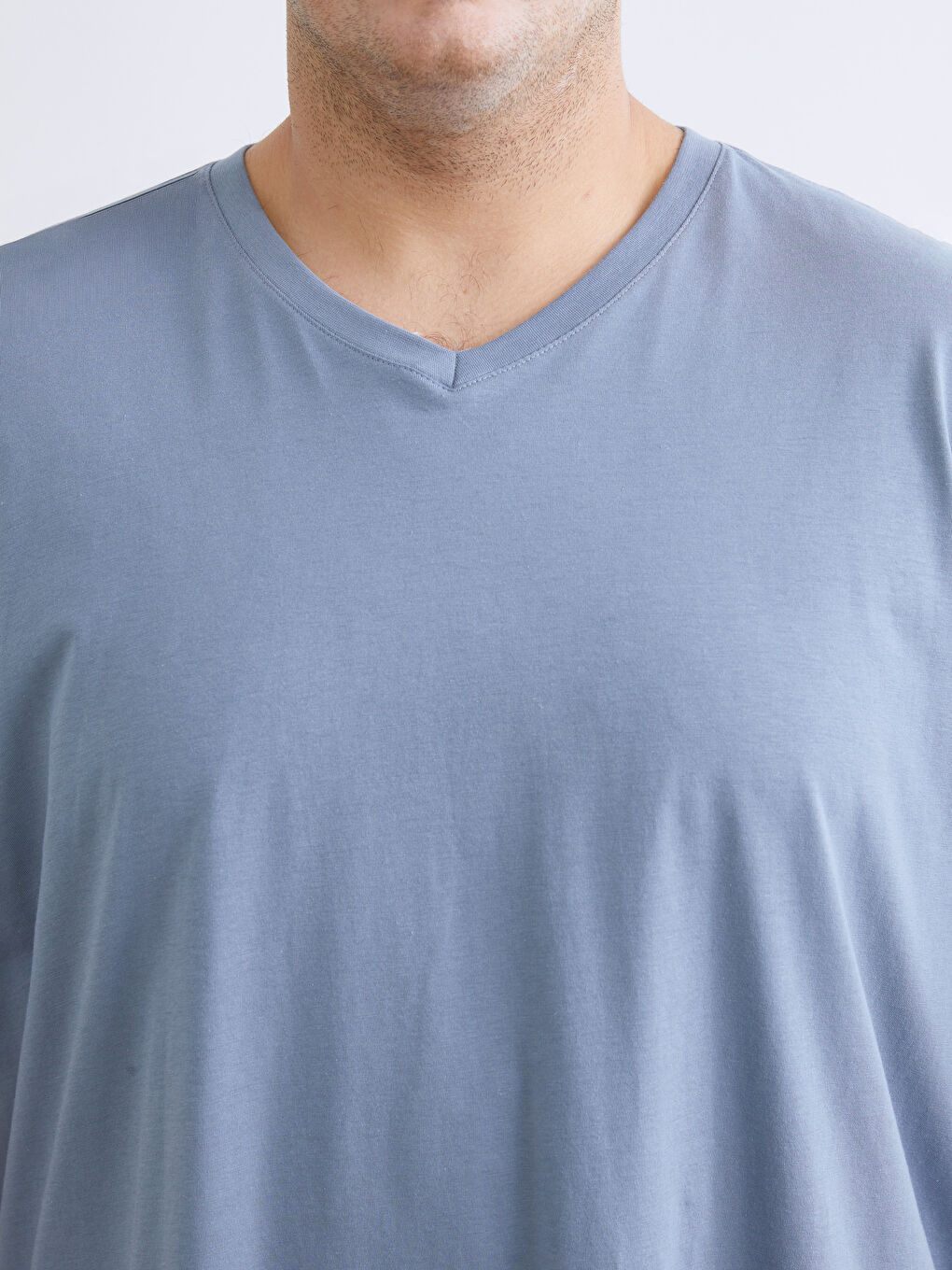 İndigo Büyük Beden V Yaka Penye Erkek Tişört-6