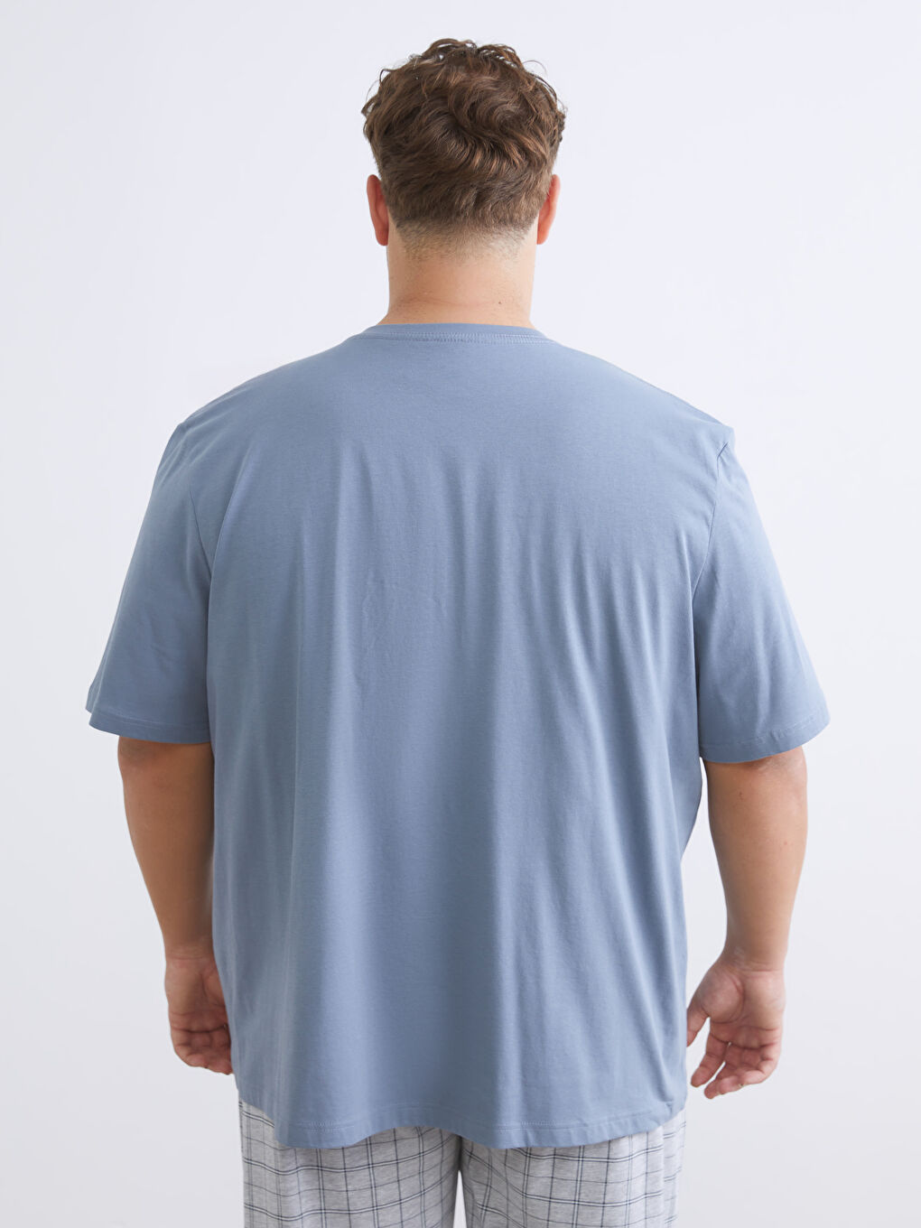 İndigo Büyük Beden V Yaka Penye Erkek Tişört-7