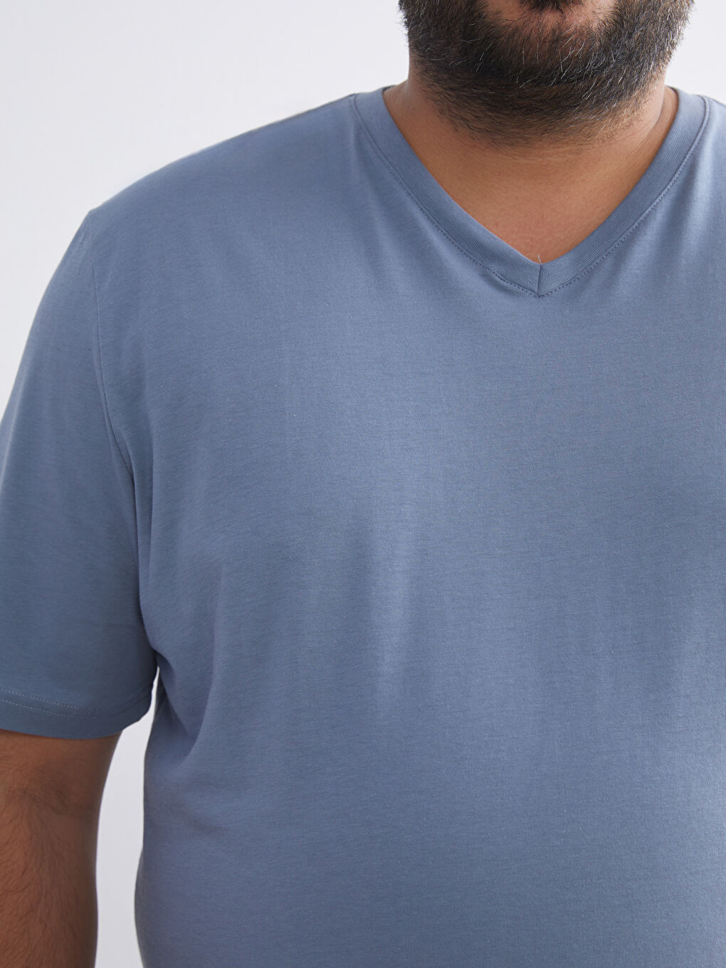 İndigo Büyük Beden V Yaka Penye Erkek Tişört-3