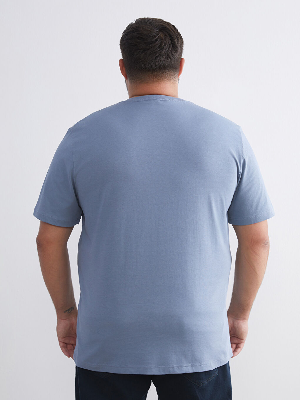 İndigo Büyük Beden V Yaka Penye Erkek Tişört-4