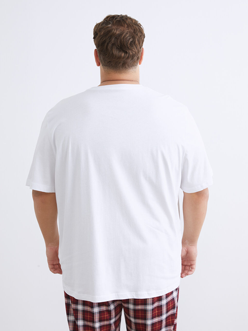 Beyaz Büyük Beden V Yaka Penye Erkek Tişört-7