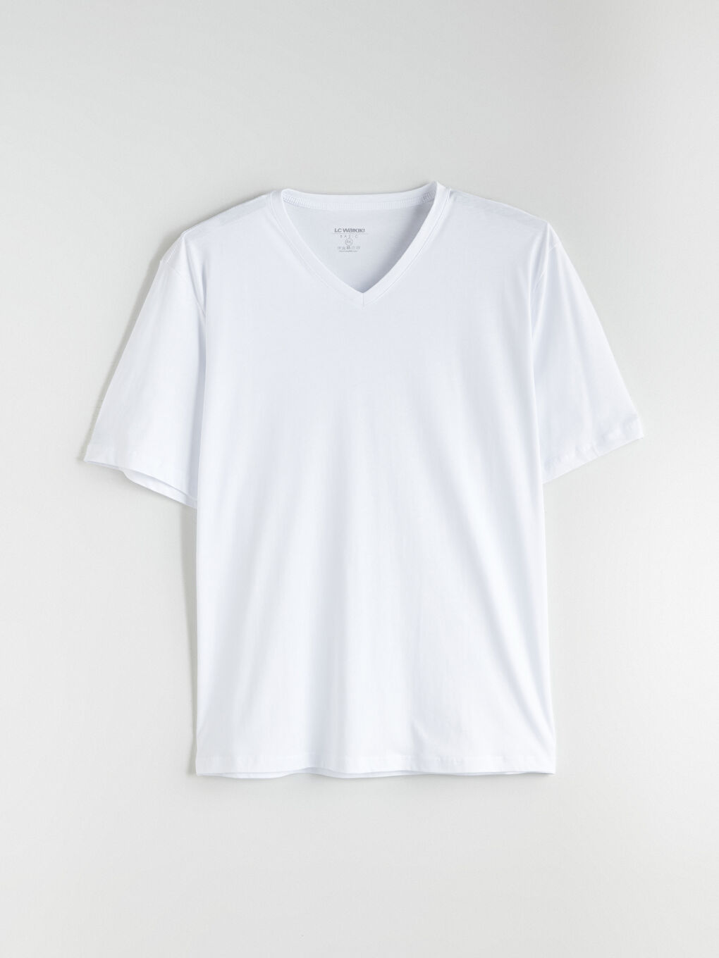 Beyaz Büyük Beden V Yaka Penye Erkek Tişört-8