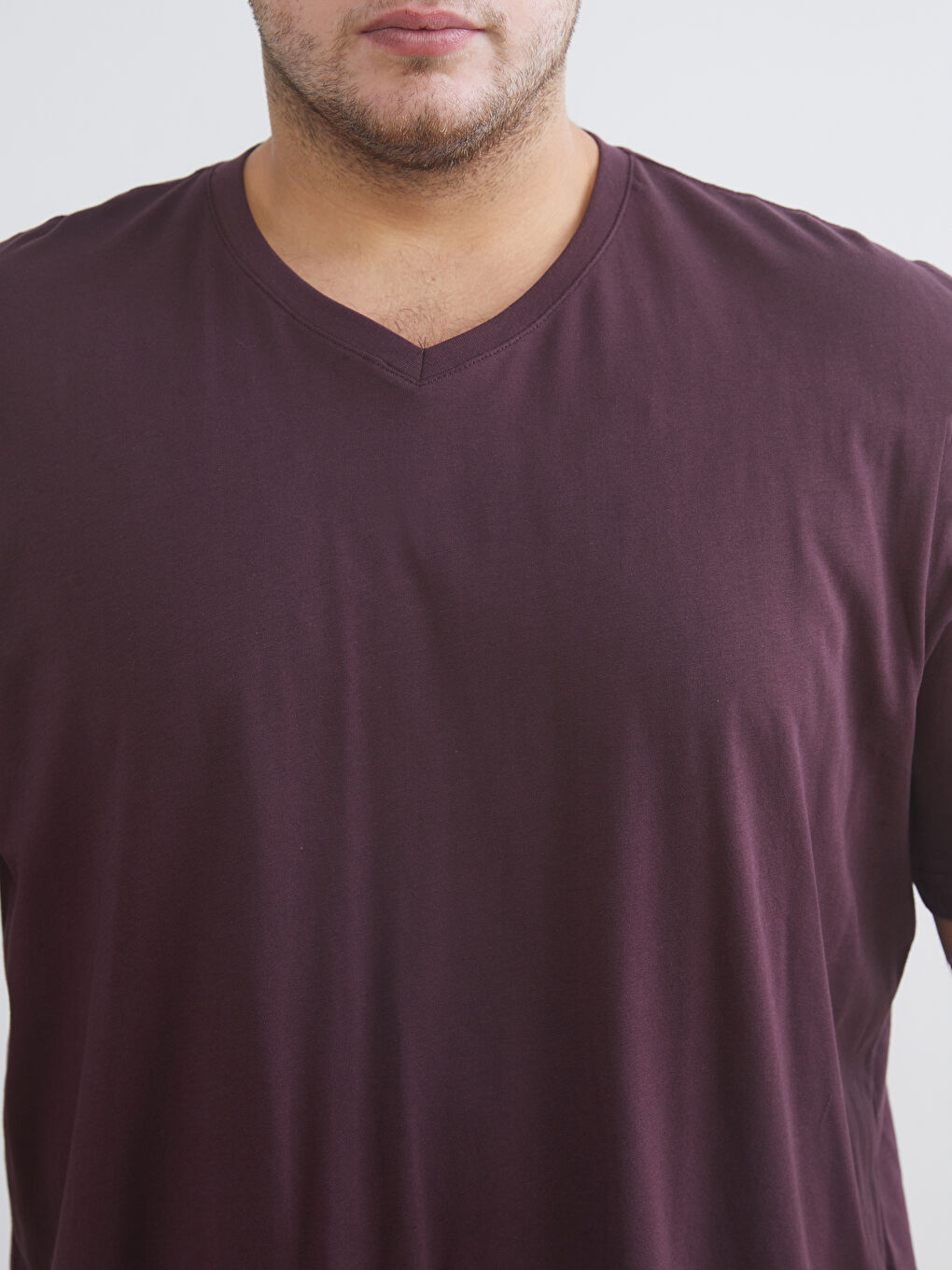 Mürdüm Büyük Beden V Yaka Penye Erkek Tişört-2