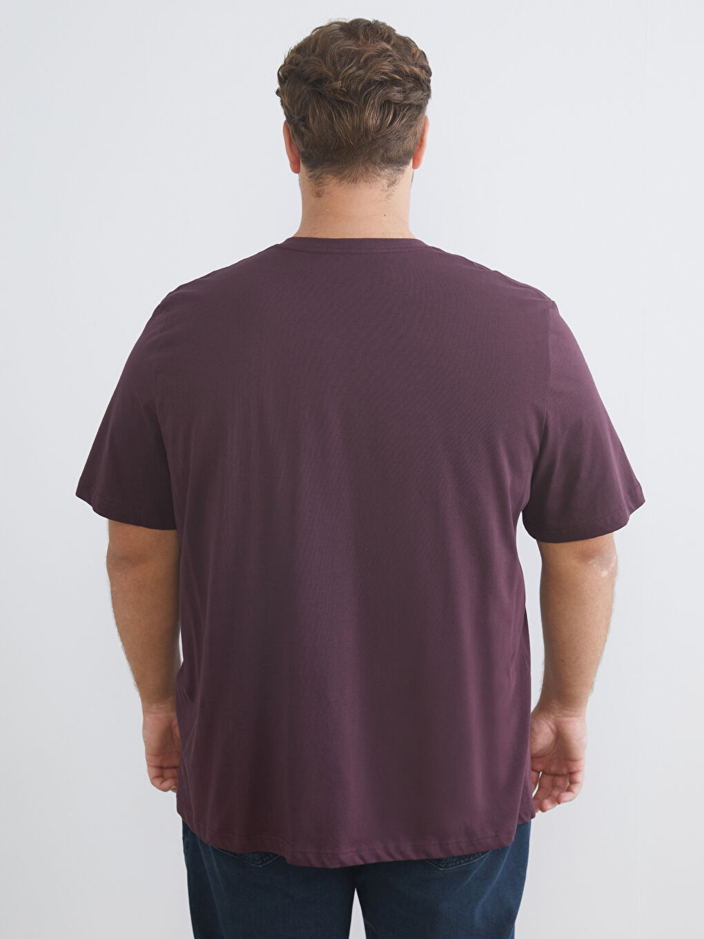 Mürdüm Büyük Beden V Yaka Penye Erkek Tişört-3