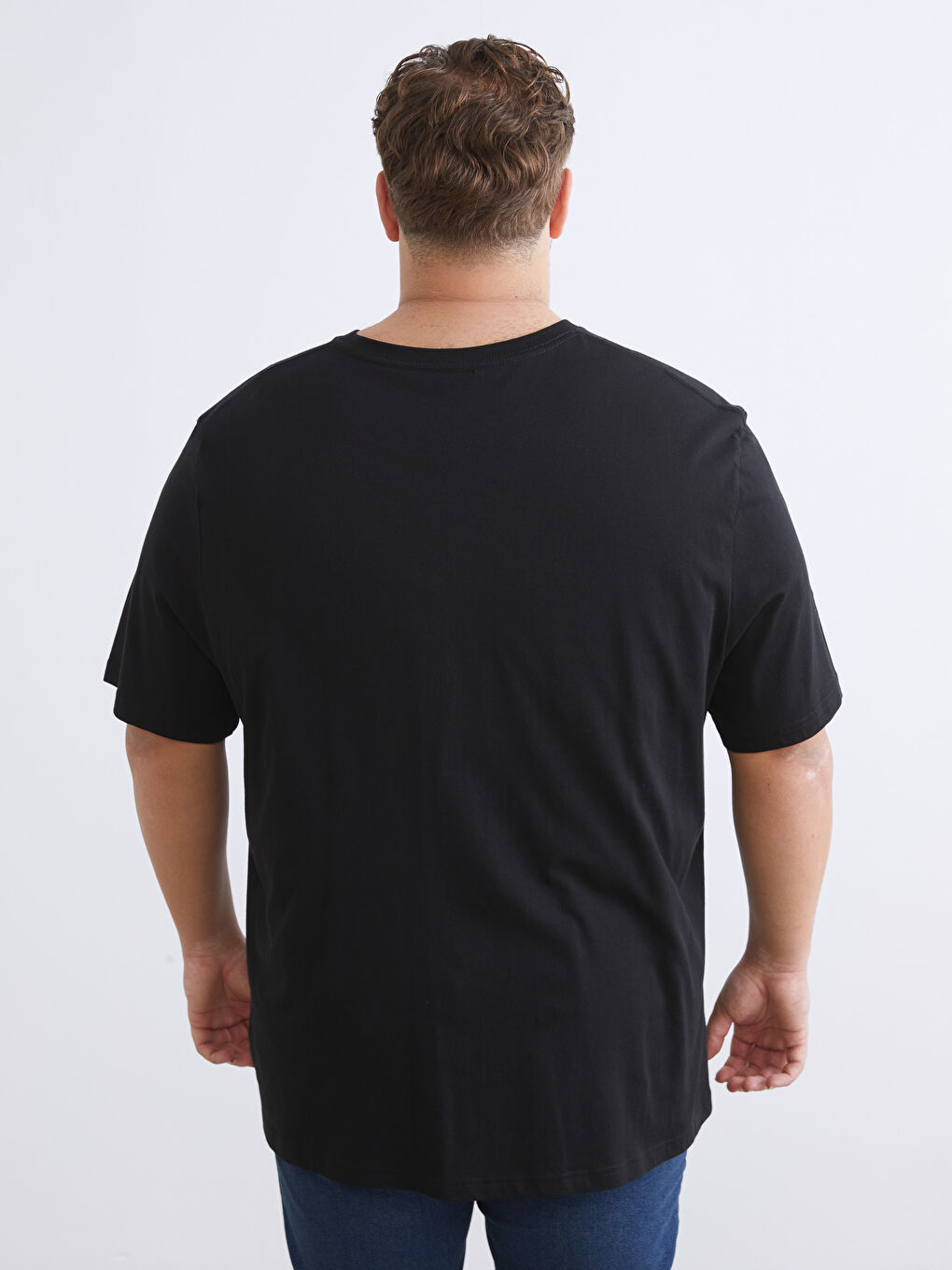 Siyah Büyük Beden V Yaka Penye Erkek Tişört-10