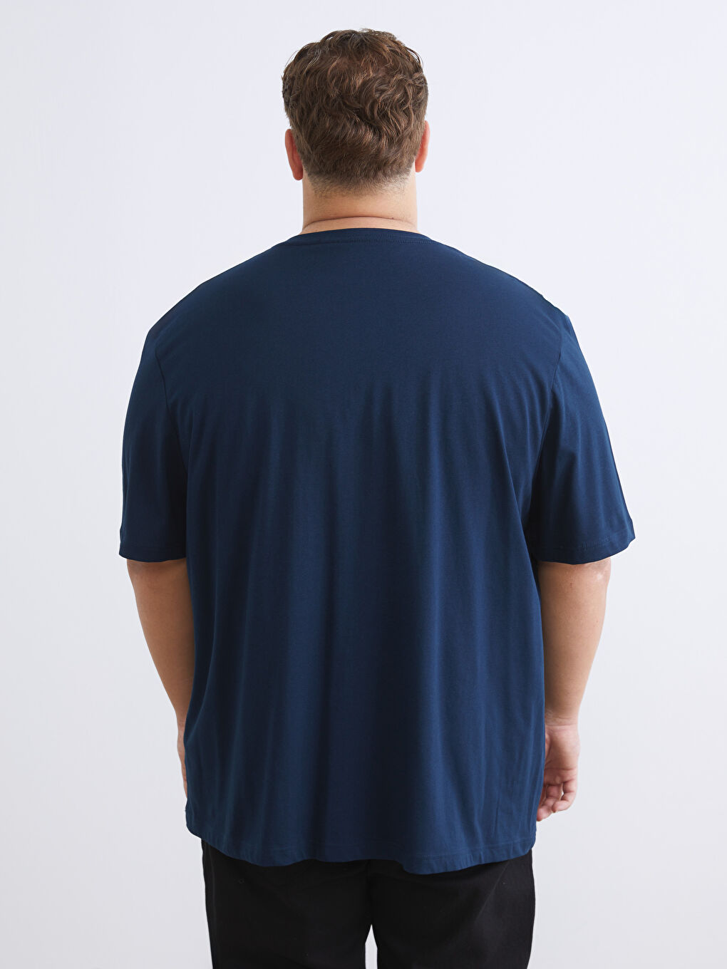 Lacivert Büyük Beden V Yaka Penye Erkek Tişört-10