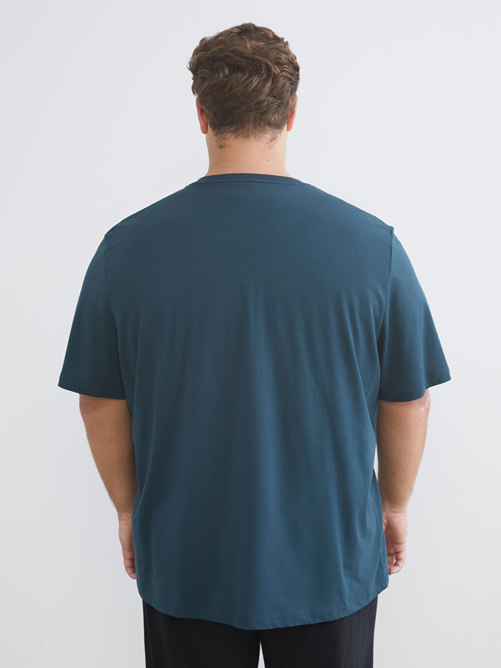 Petrol Büyük Beden V Yaka Penye Erkek Tişört-3