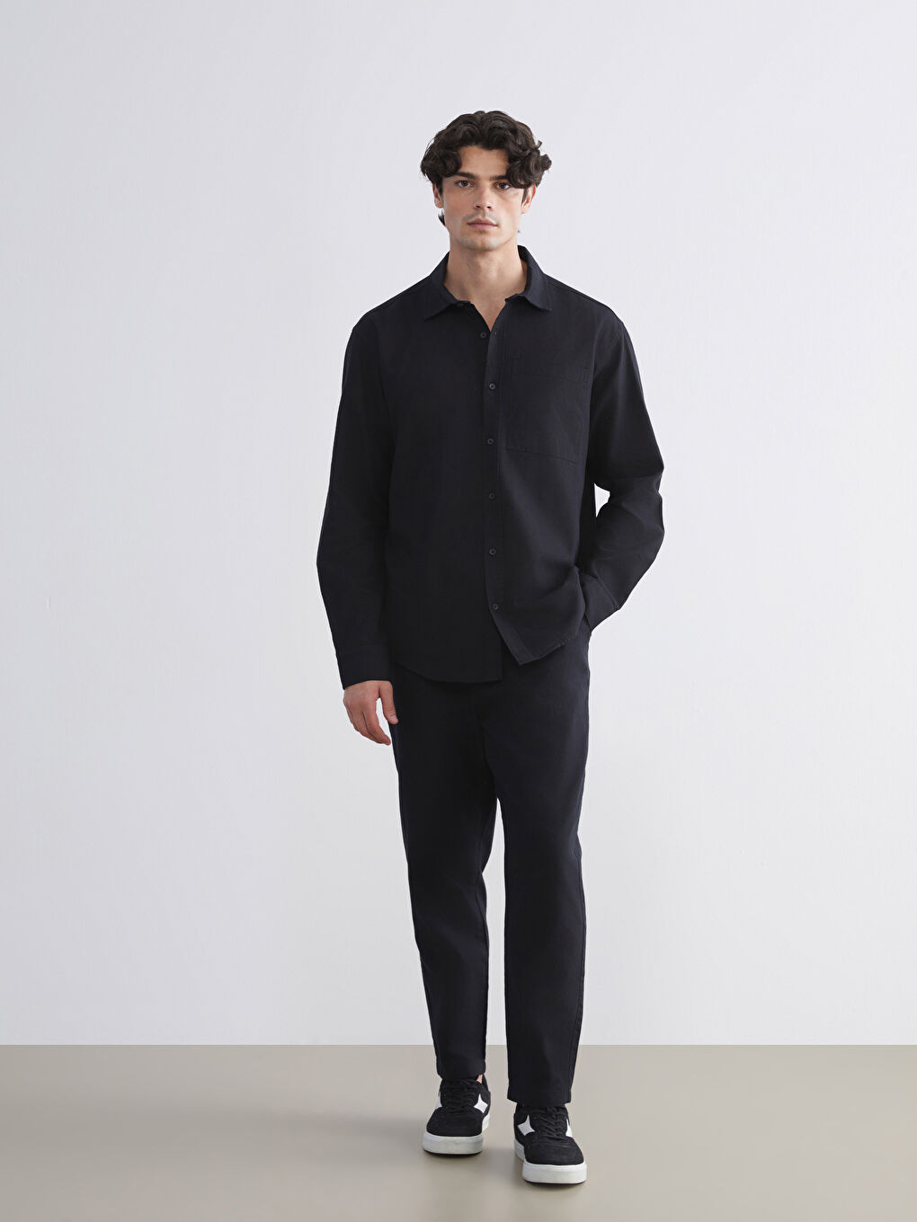 Regular Fit Long Sleeve Velvet Men's Shirt-1