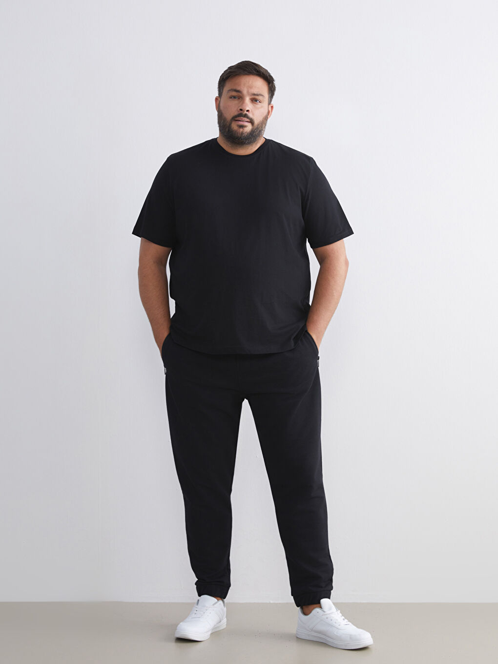 Siyah Büyük Beden Basic Penye Erkek Tişört-1