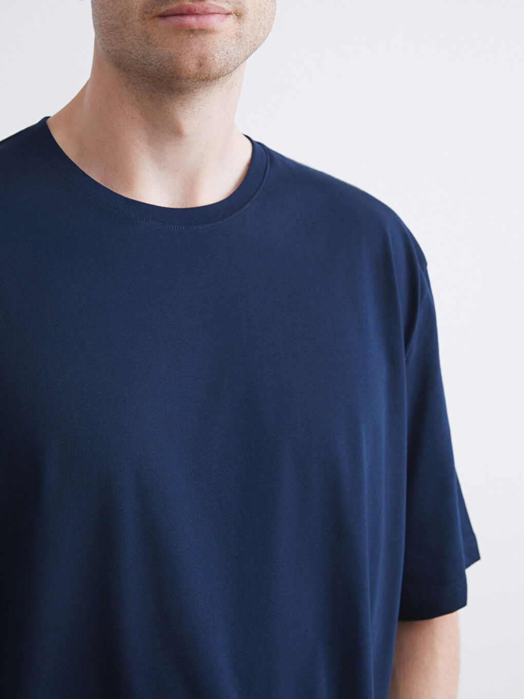 Lacivert Büyük Beden Basic Penye Erkek Tişört-5
