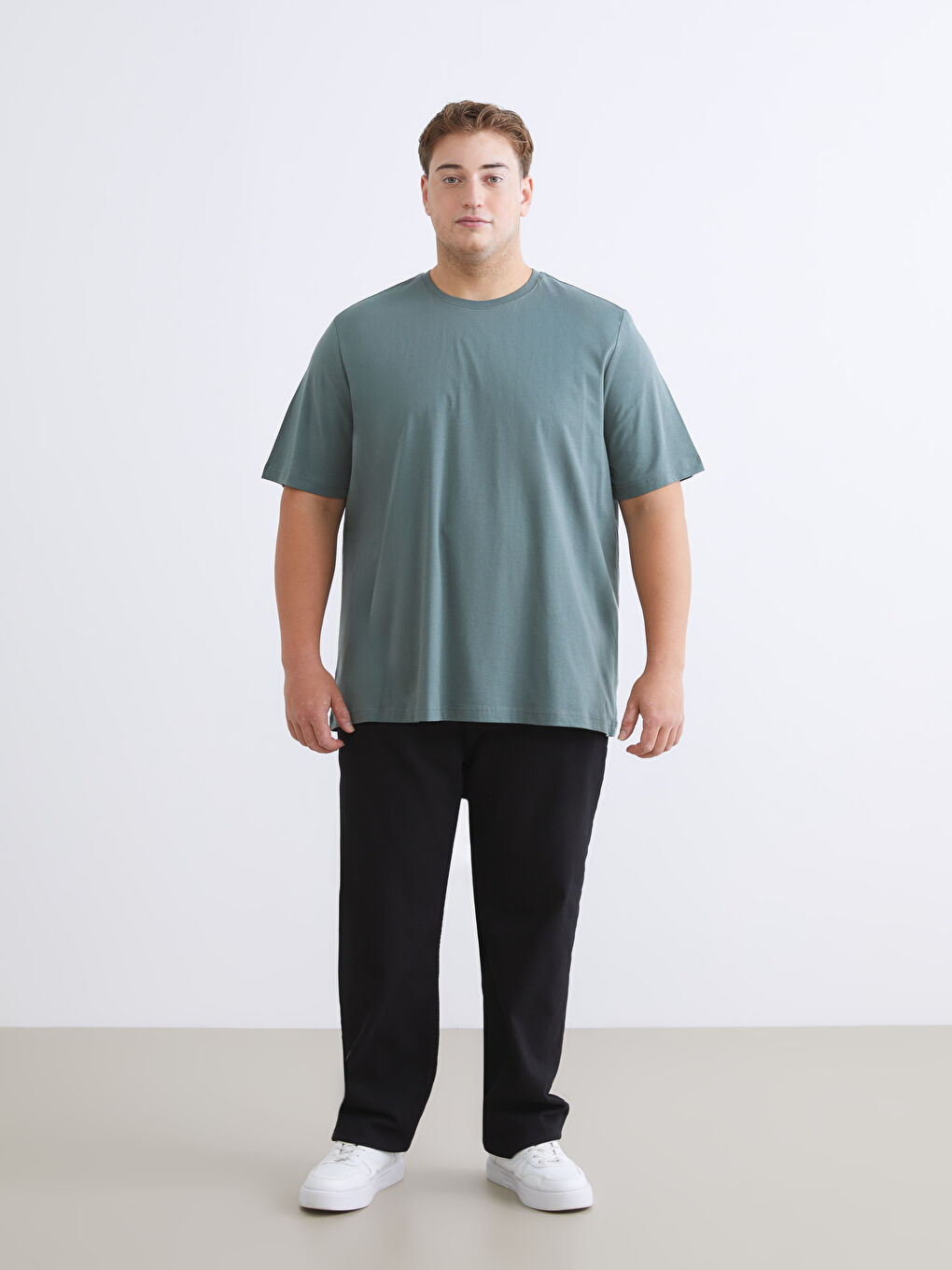 Yeşil Büyük Beden Basic Penye Erkek Tişört-4