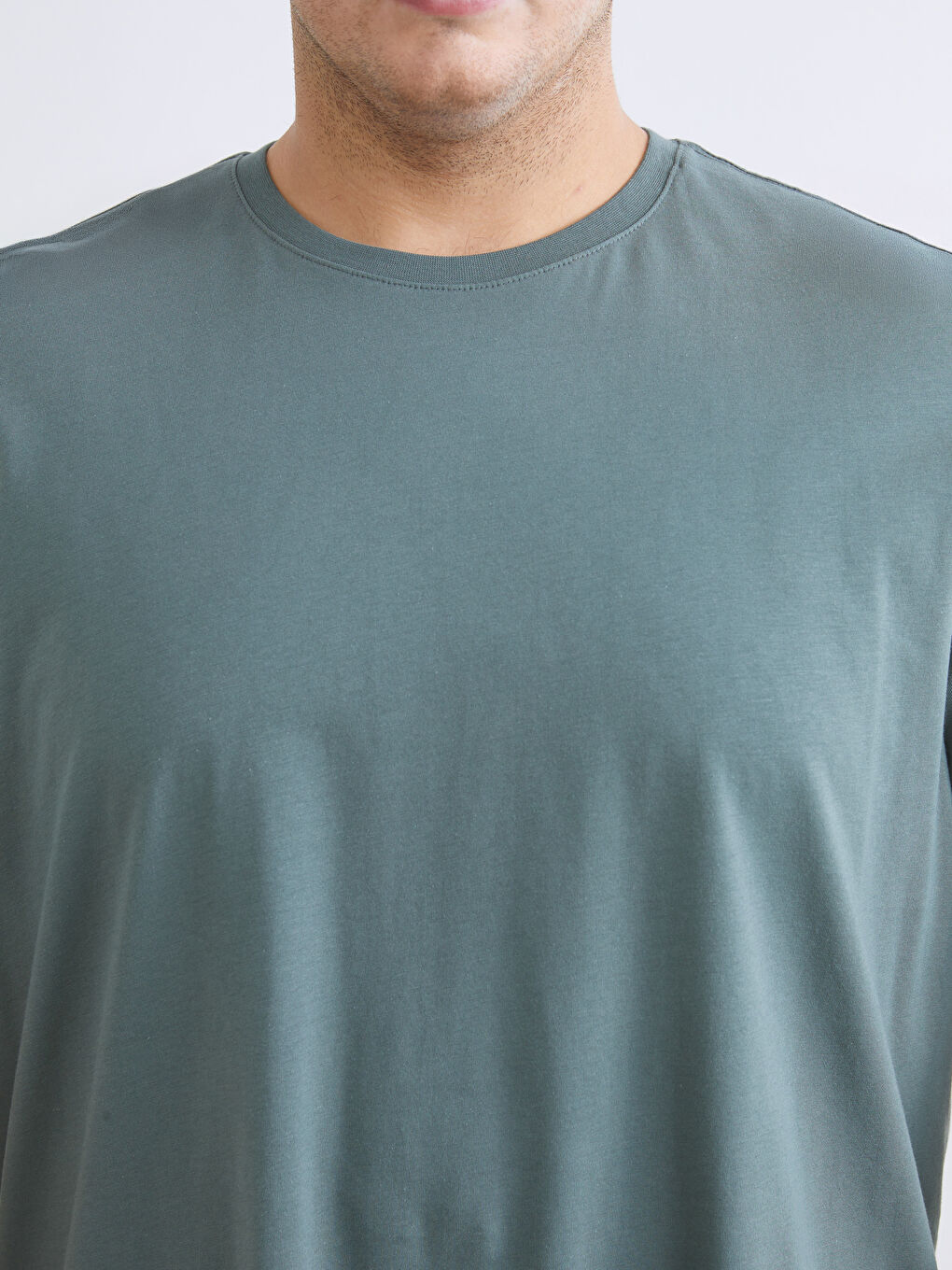 Yeşil Büyük Beden Basic Penye Erkek Tişört-5