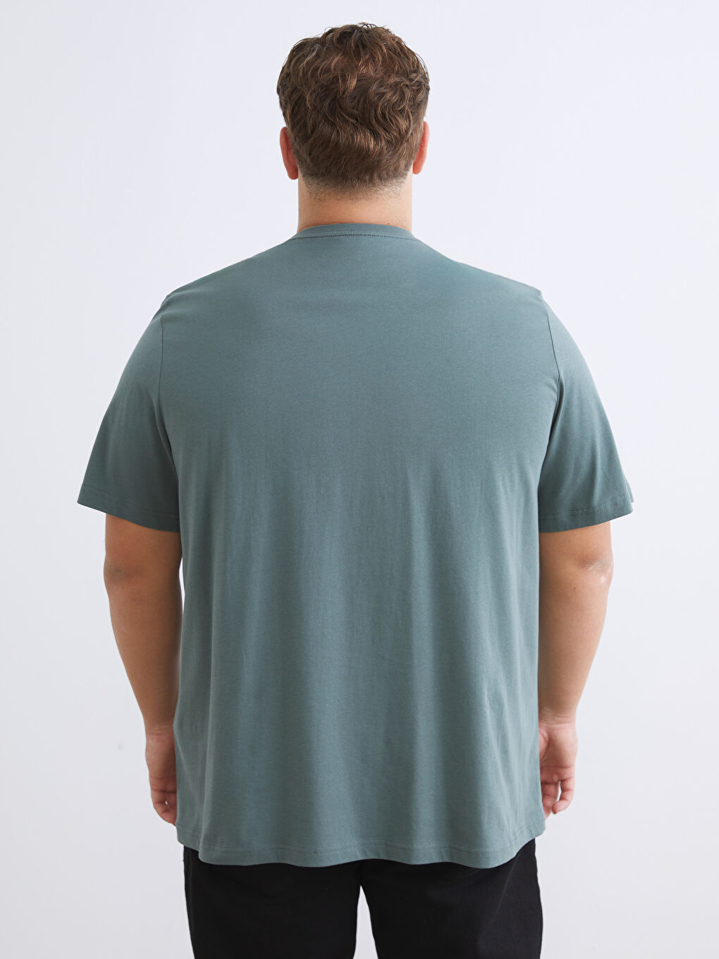 Yeşil Büyük Beden Basic Penye Erkek Tişört-6