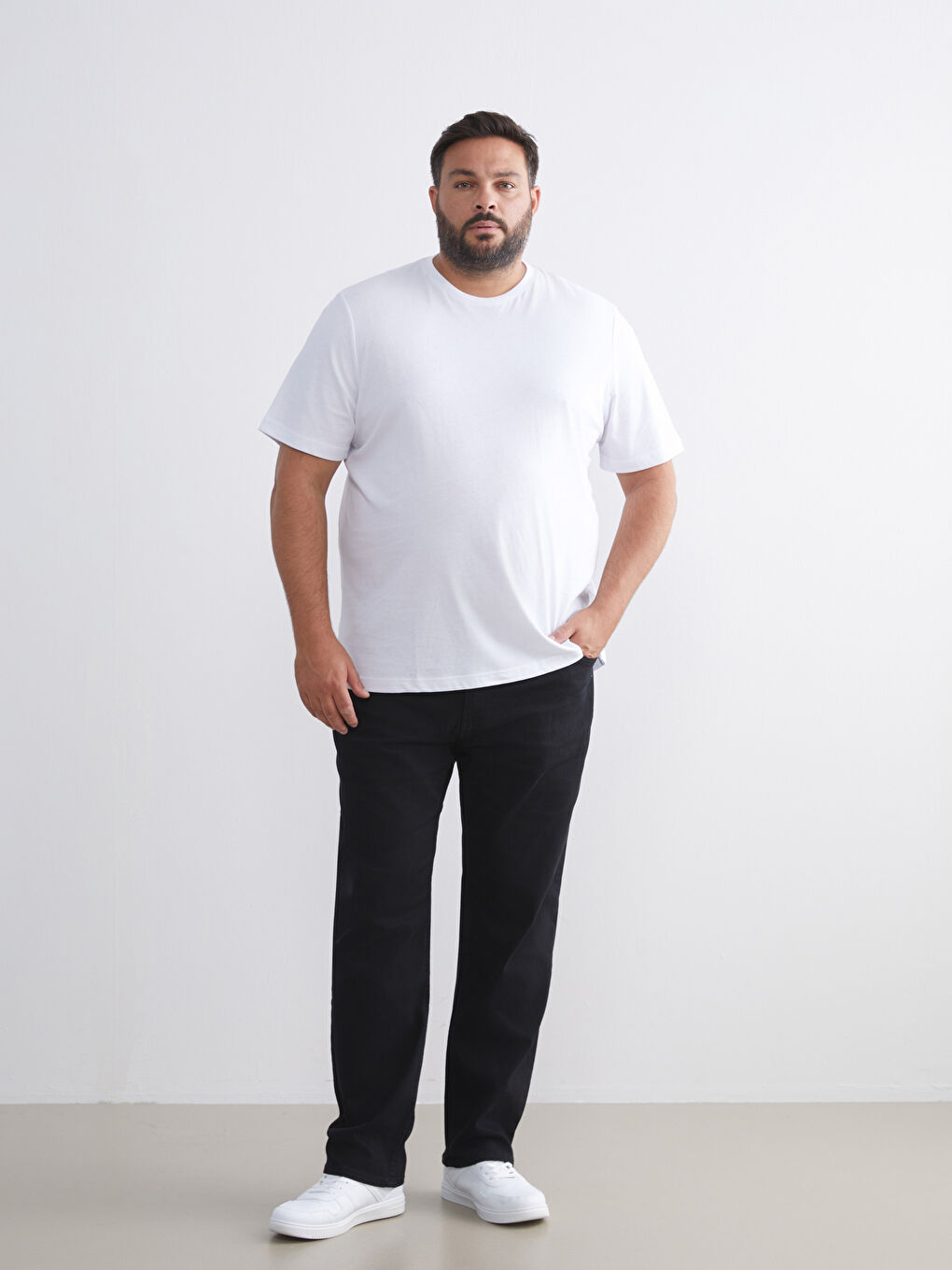 Beyaz Büyük Beden Basic Penye Erkek Tişört-2