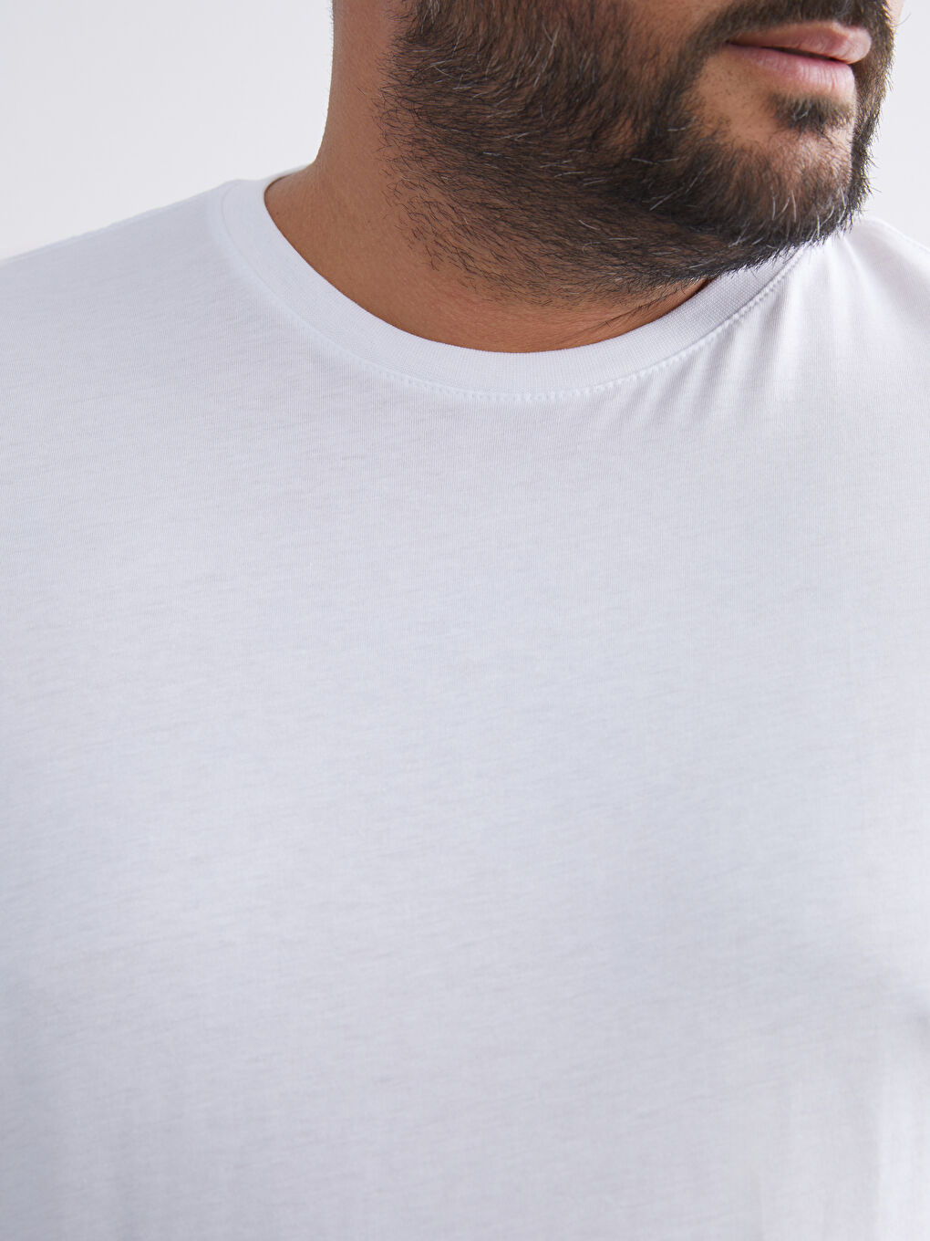 Beyaz Büyük Beden Basic Penye Erkek Tişört-3