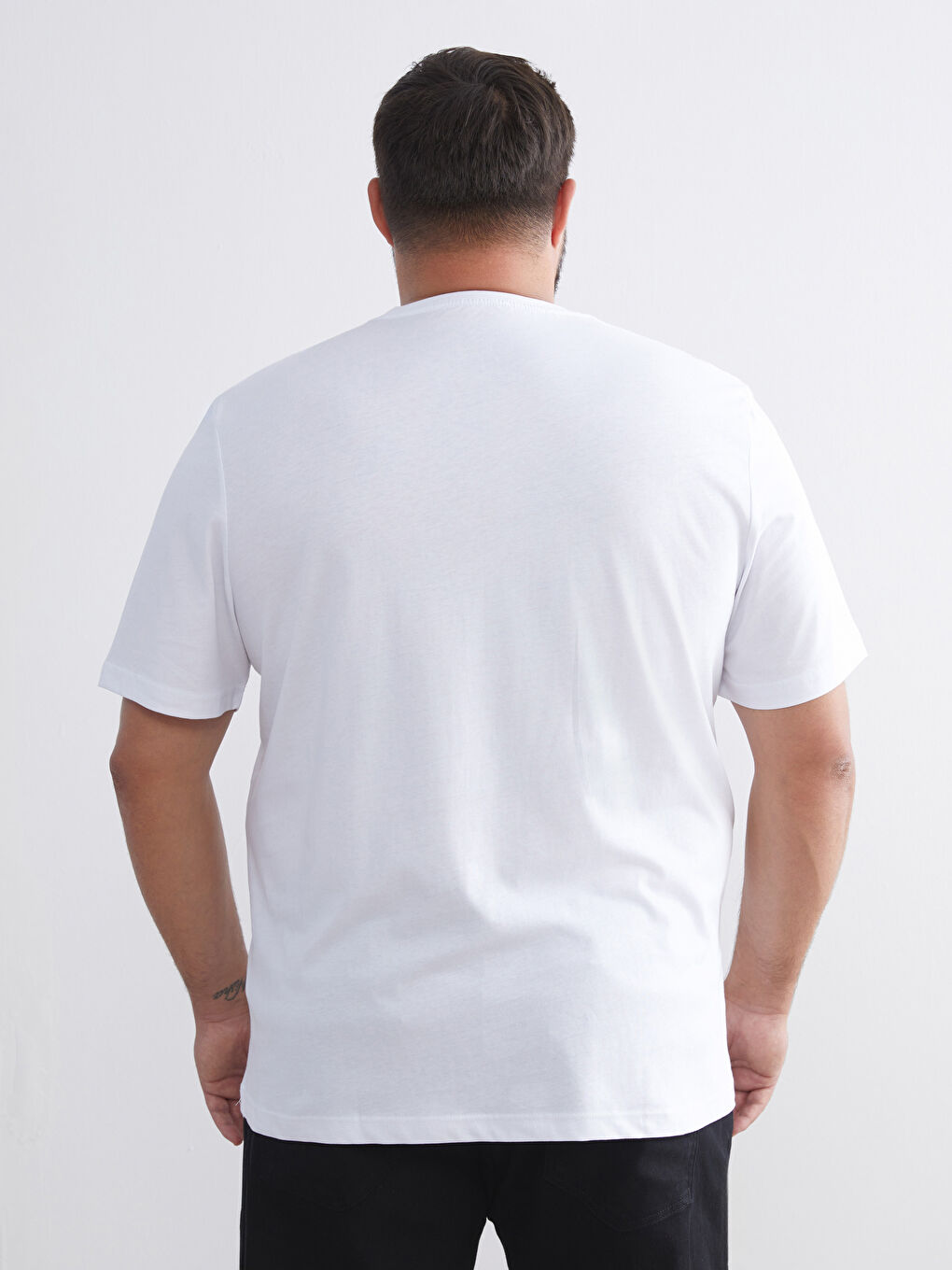 Beyaz Büyük Beden Basic Penye Erkek Tişört-4