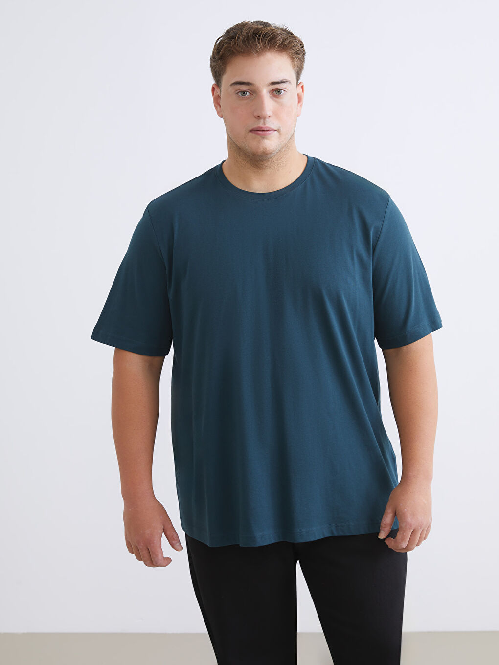 Petrol Büyük Beden Basic Penye Erkek Tişört-1