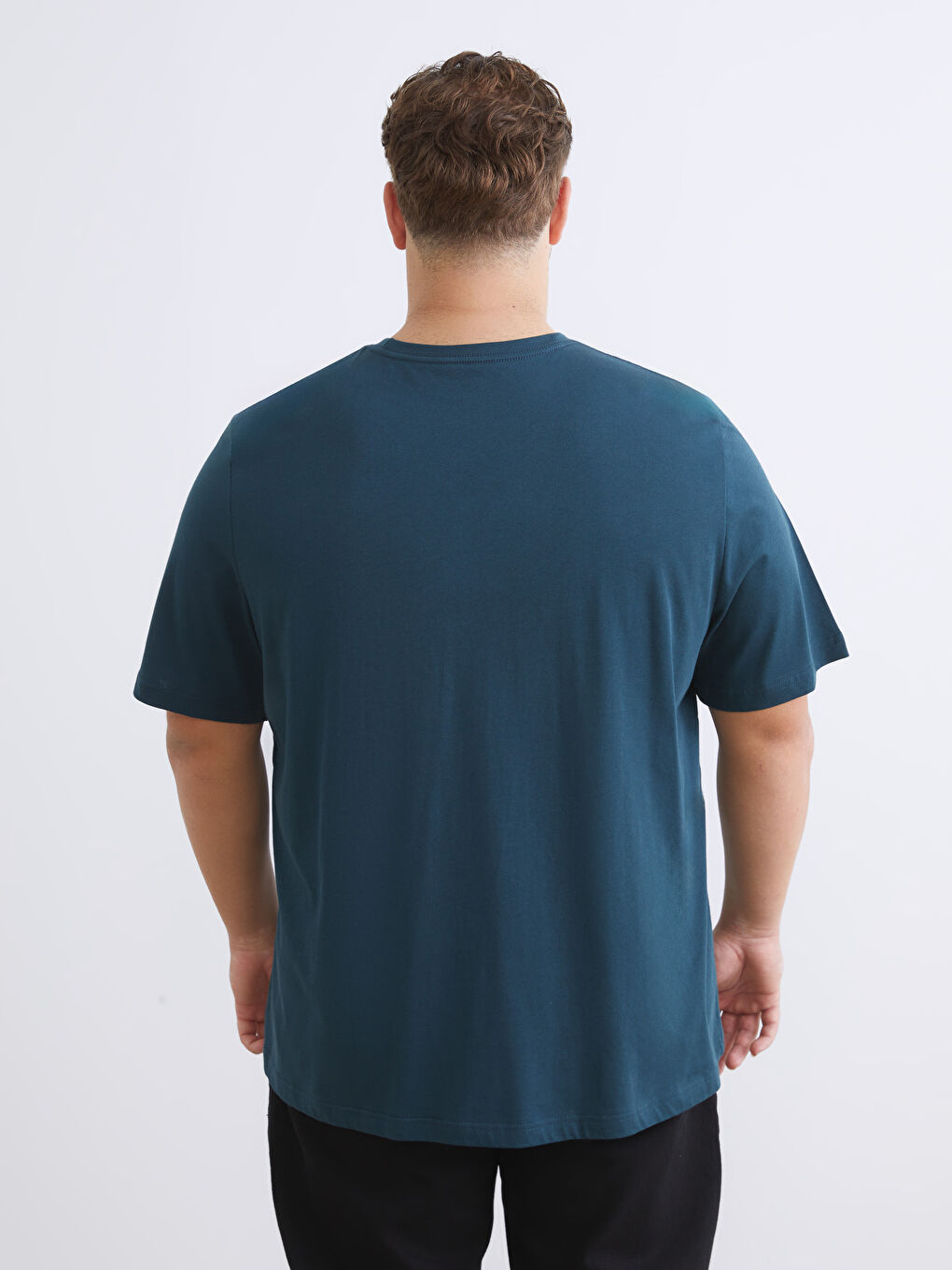 Petrol Büyük Beden Basic Penye Erkek Tişört-7