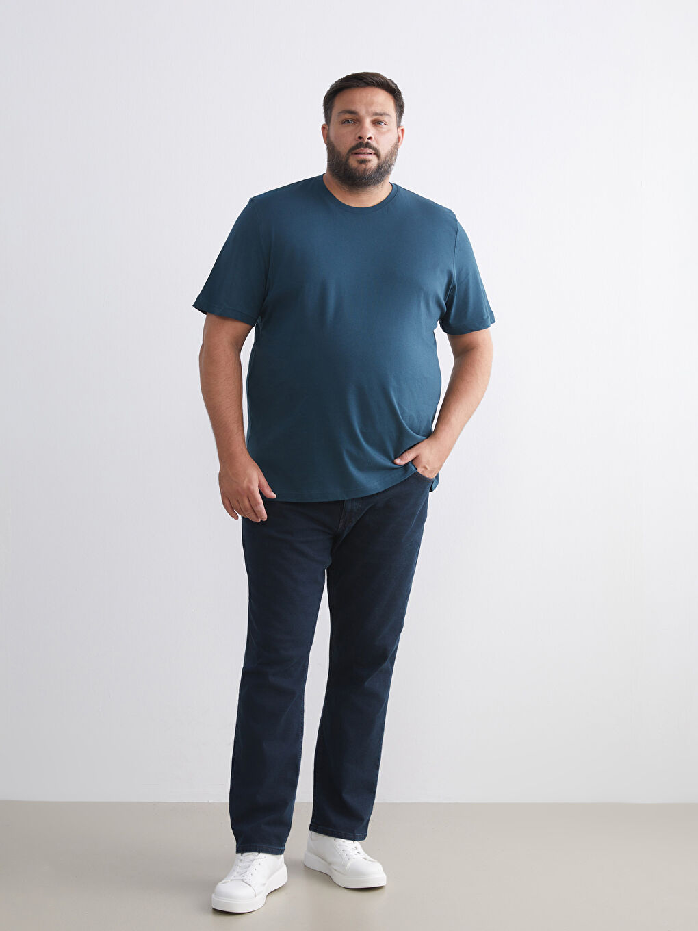 Petrol Büyük Beden Basic Penye Erkek Tişört-2