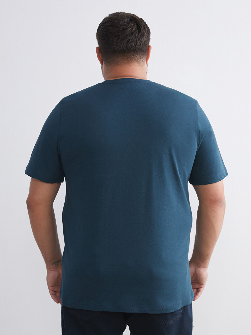 Petrol Büyük Beden Basic Penye Erkek Tişört-4