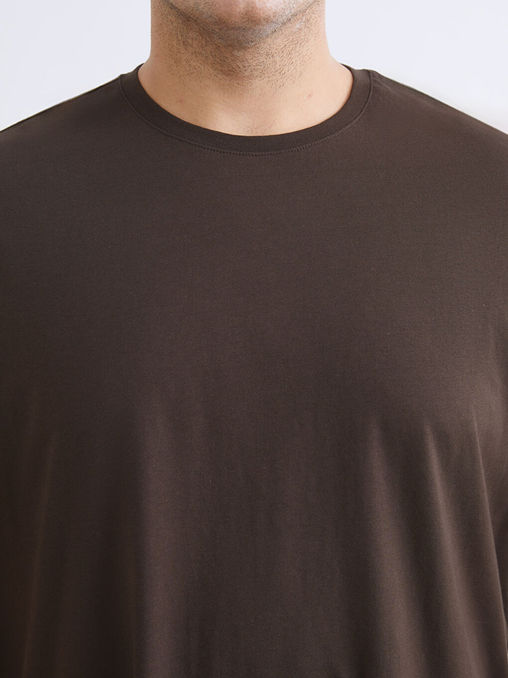 Kahverengi Büyük Beden Basic Penye Erkek Tişört-5