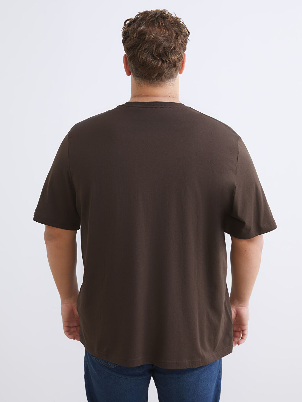 Kahverengi Büyük Beden Basic Penye Erkek Tişört-6