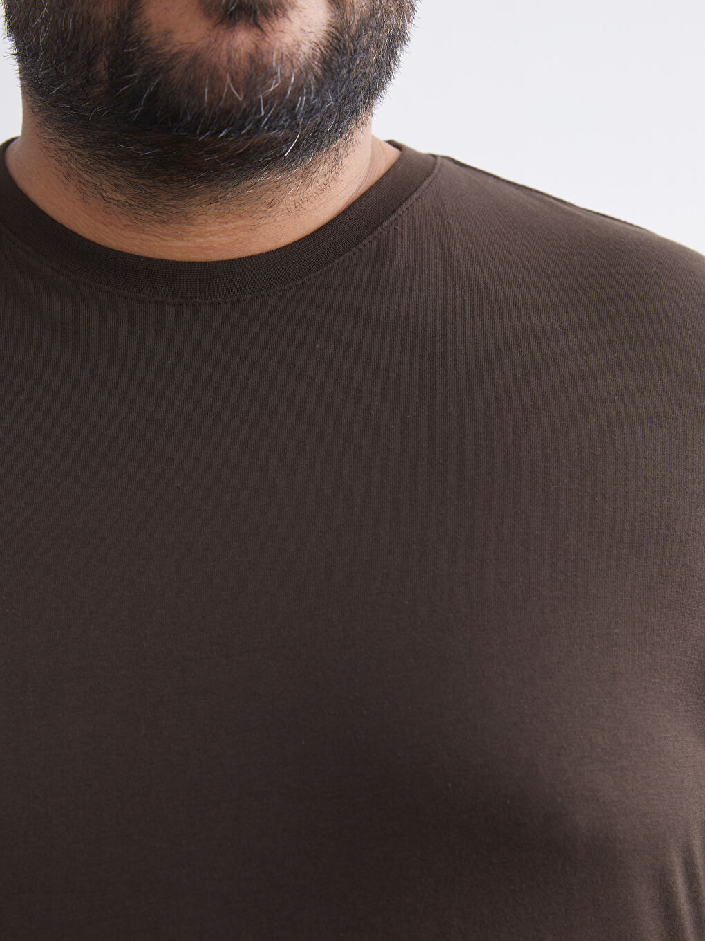 Kahverengi Büyük Beden Basic Penye Erkek Tişört-2