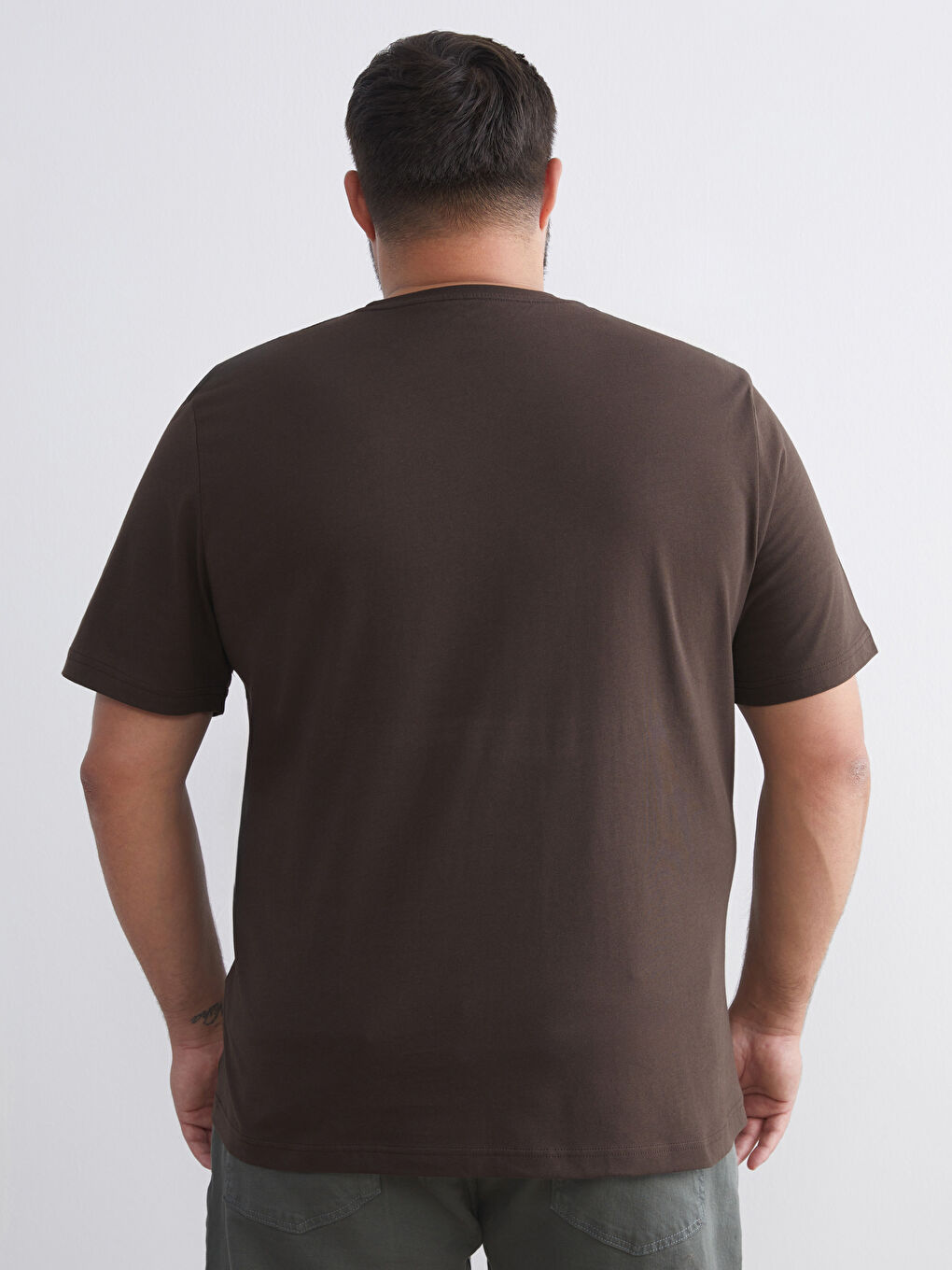 Kahverengi Büyük Beden Basic Penye Erkek Tişört-3