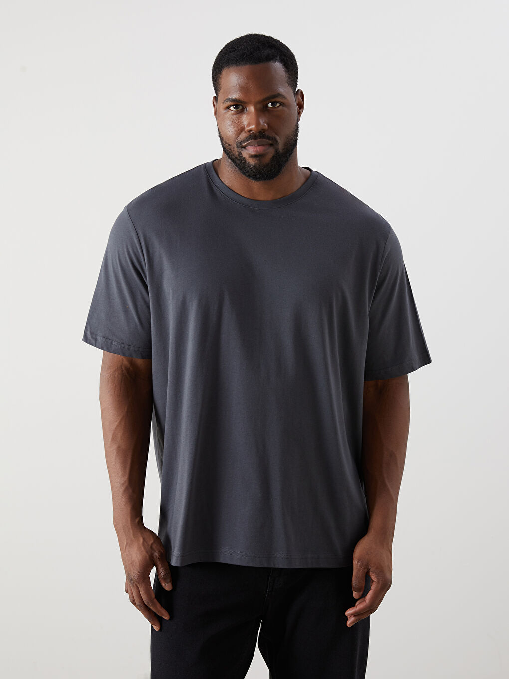 Antrasit Büyük Beden Basic Penye Erkek Tişört-1