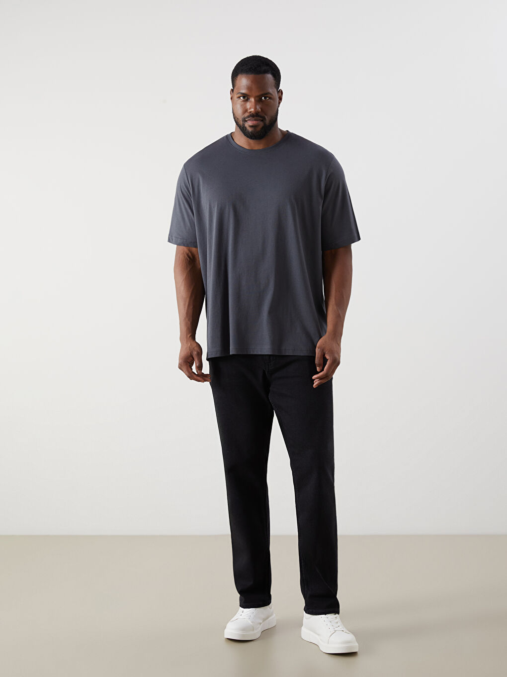 Antrasit Büyük Beden Basic Penye Erkek Tişört-7