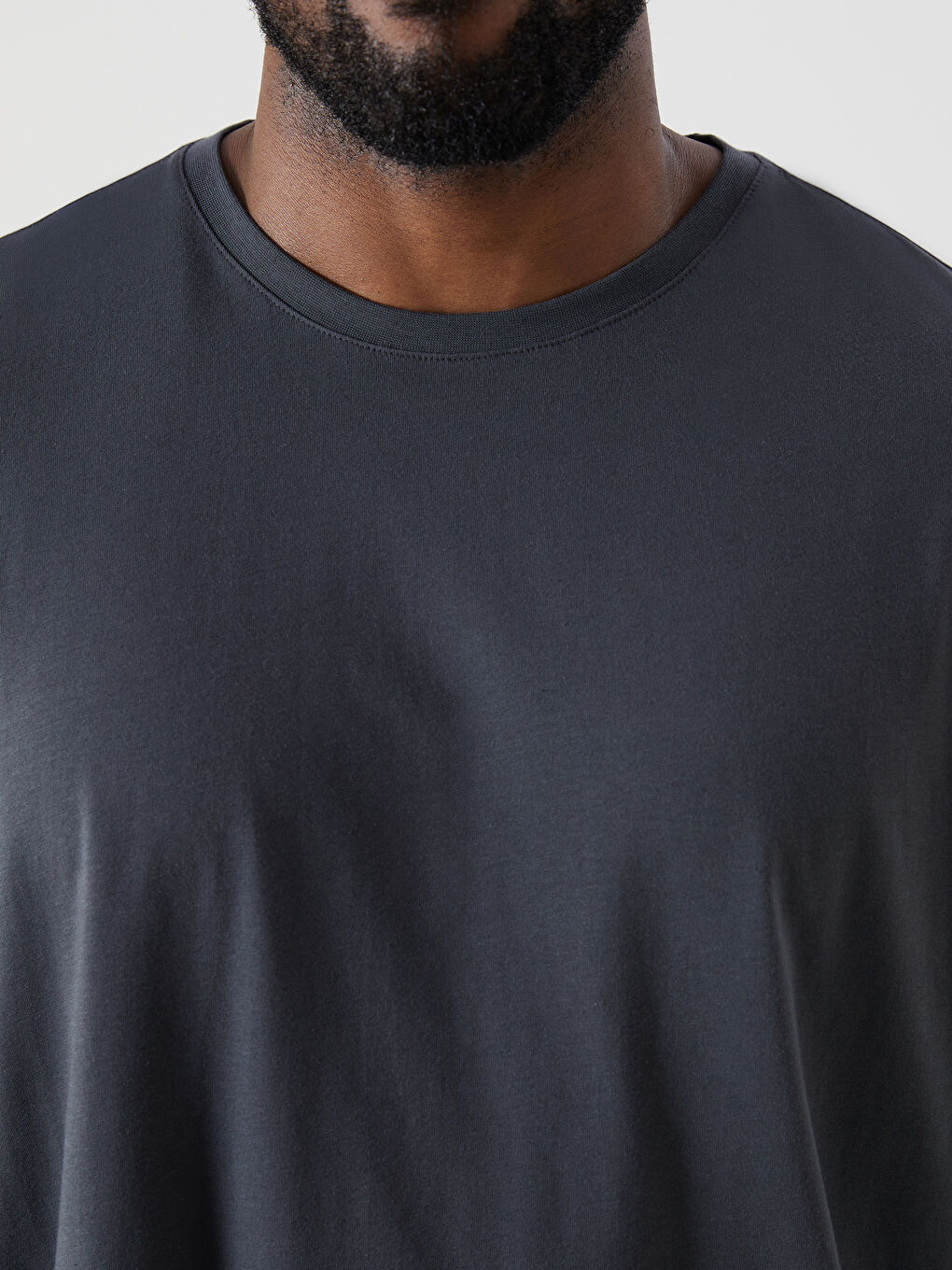 Antrasit Büyük Beden Basic Penye Erkek Tişört-9