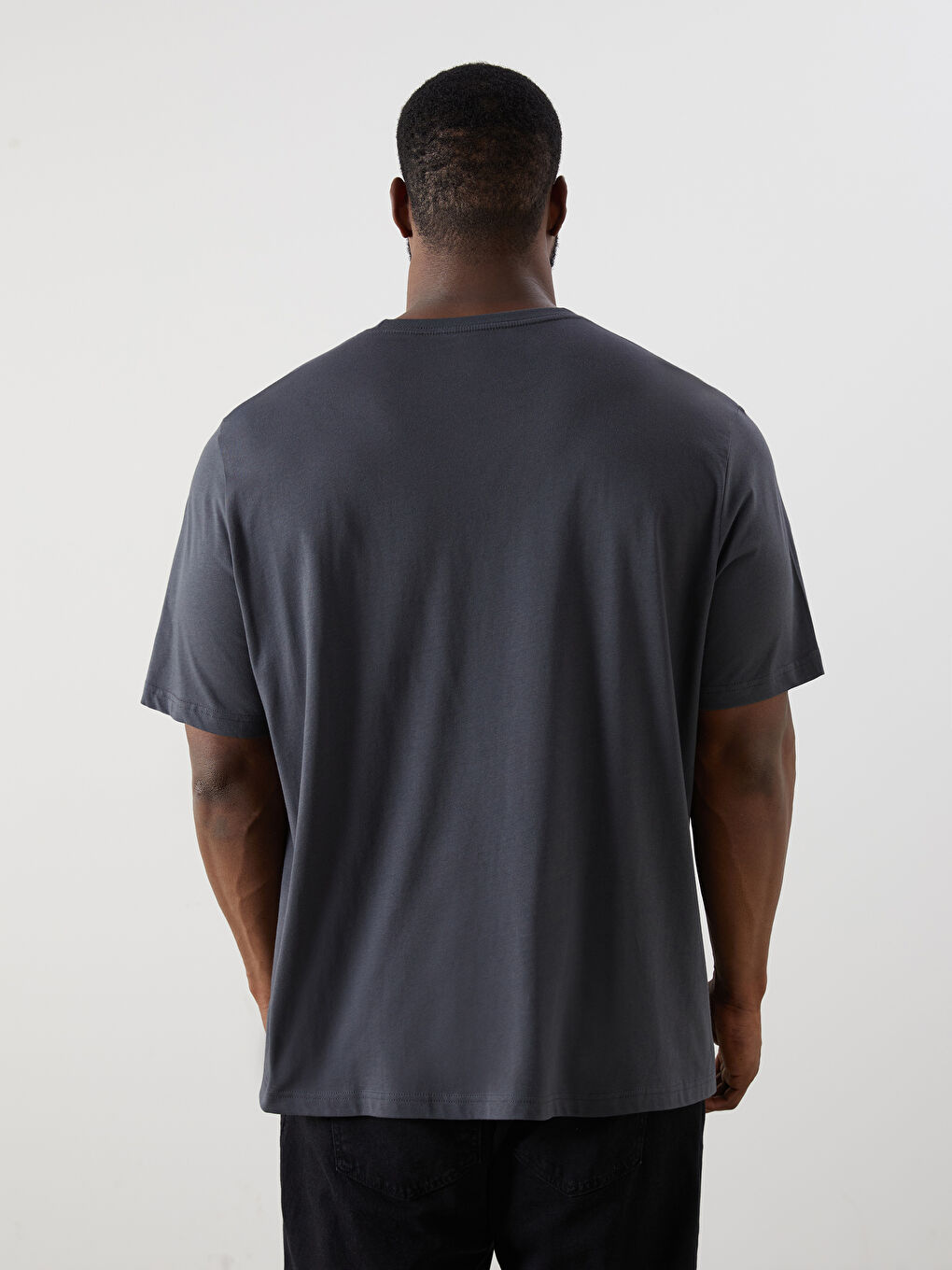 Antrasit Büyük Beden Basic Penye Erkek Tişört-11