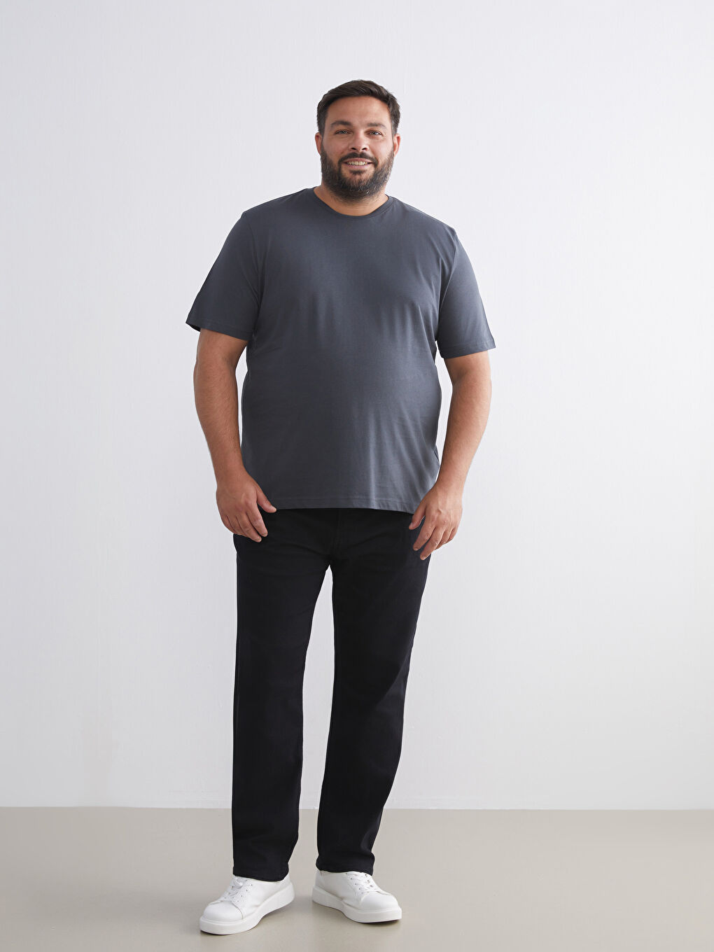 Antrasit Büyük Beden Basic Penye Erkek Tişört-3