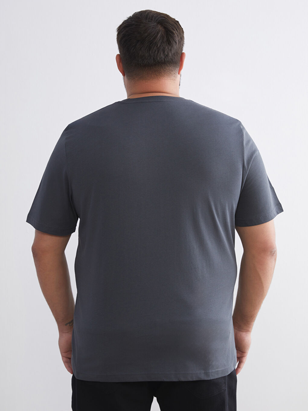 Antrasit Büyük Beden Basic Penye Erkek Tişört-5