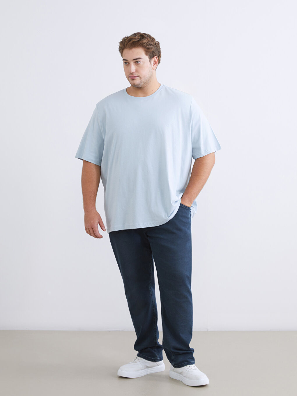 Mavi Büyük Beden Basic Penye Erkek Tişört-3