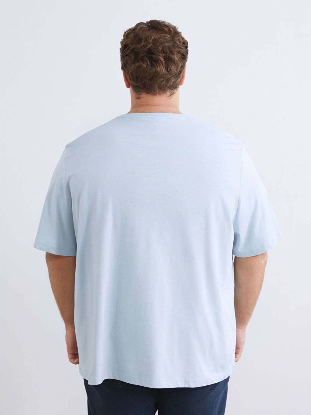 Mavi Büyük Beden Basic Penye Erkek Tişört-7