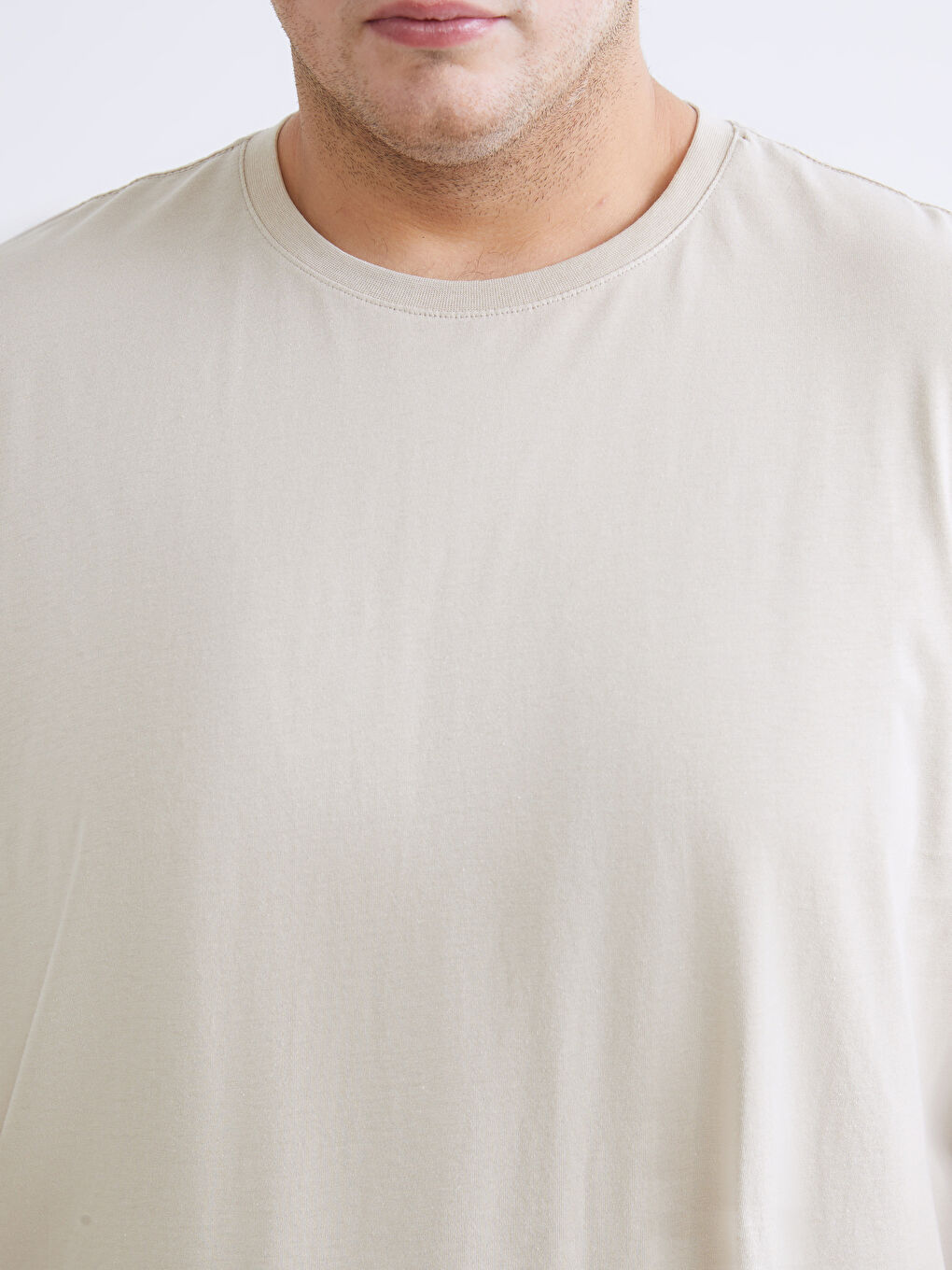 Bej Büyük Beden Basic Penye Erkek Tişört-6