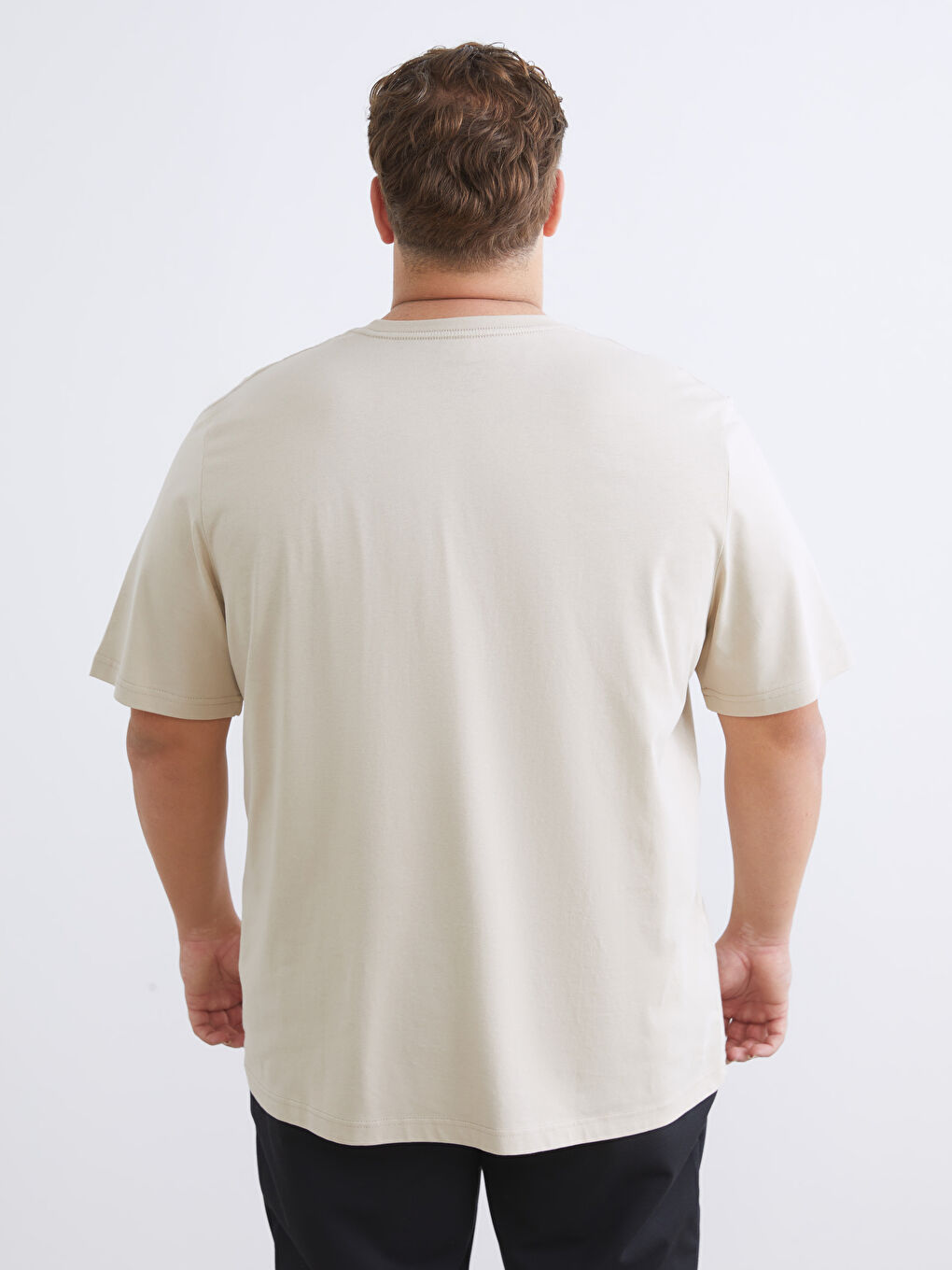Bej Büyük Beden Basic Penye Erkek Tişört-7
