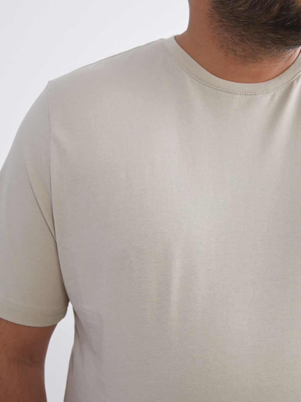 Bej Büyük Beden Basic Penye Erkek Tişört-3