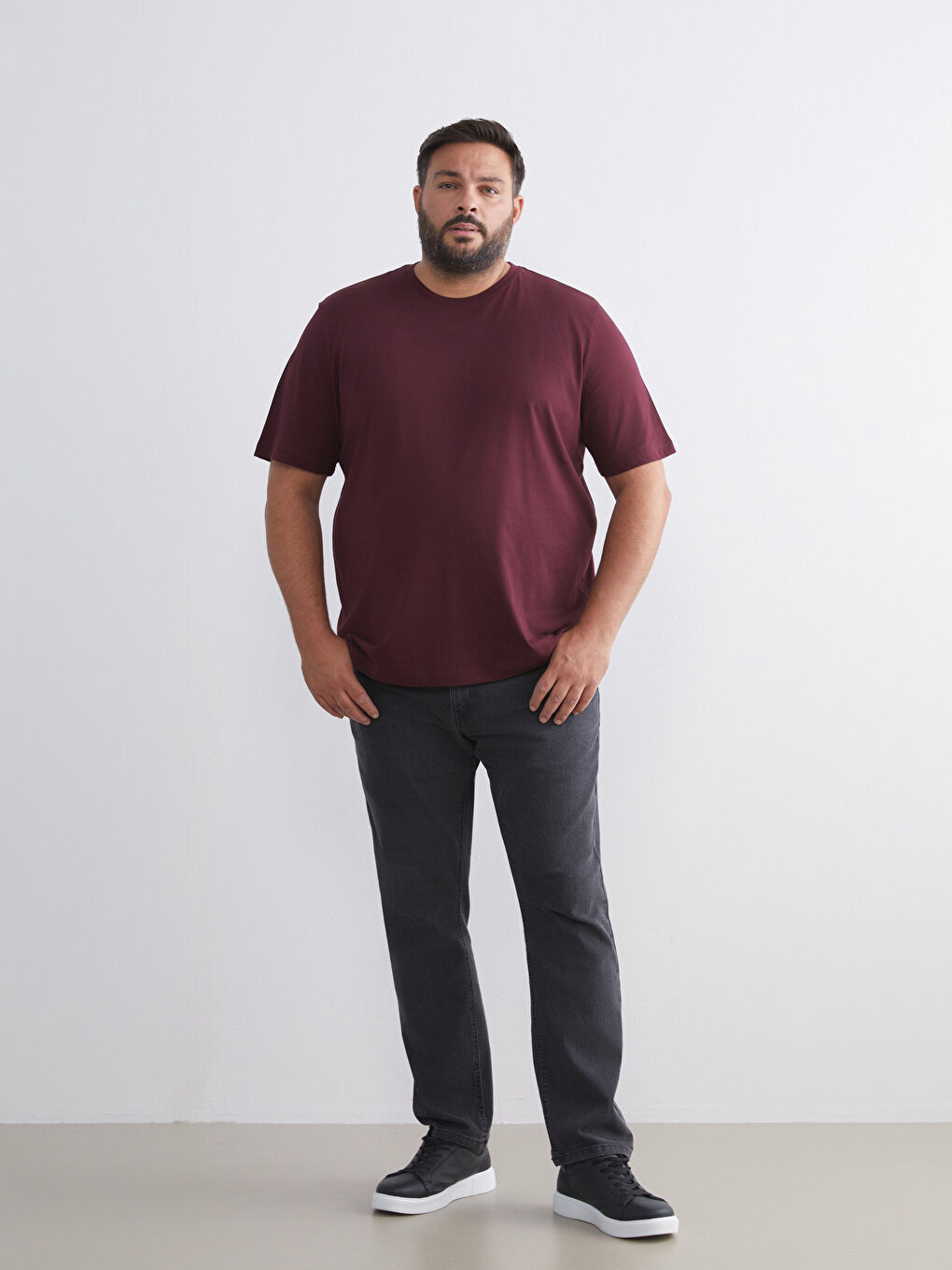 Bordo Büyük Beden Basic Penye Erkek Tişört-1
