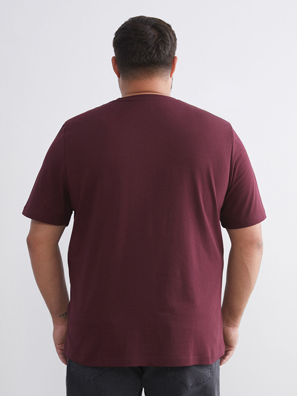 Bordo Büyük Beden Basic Penye Erkek Tişört-3
