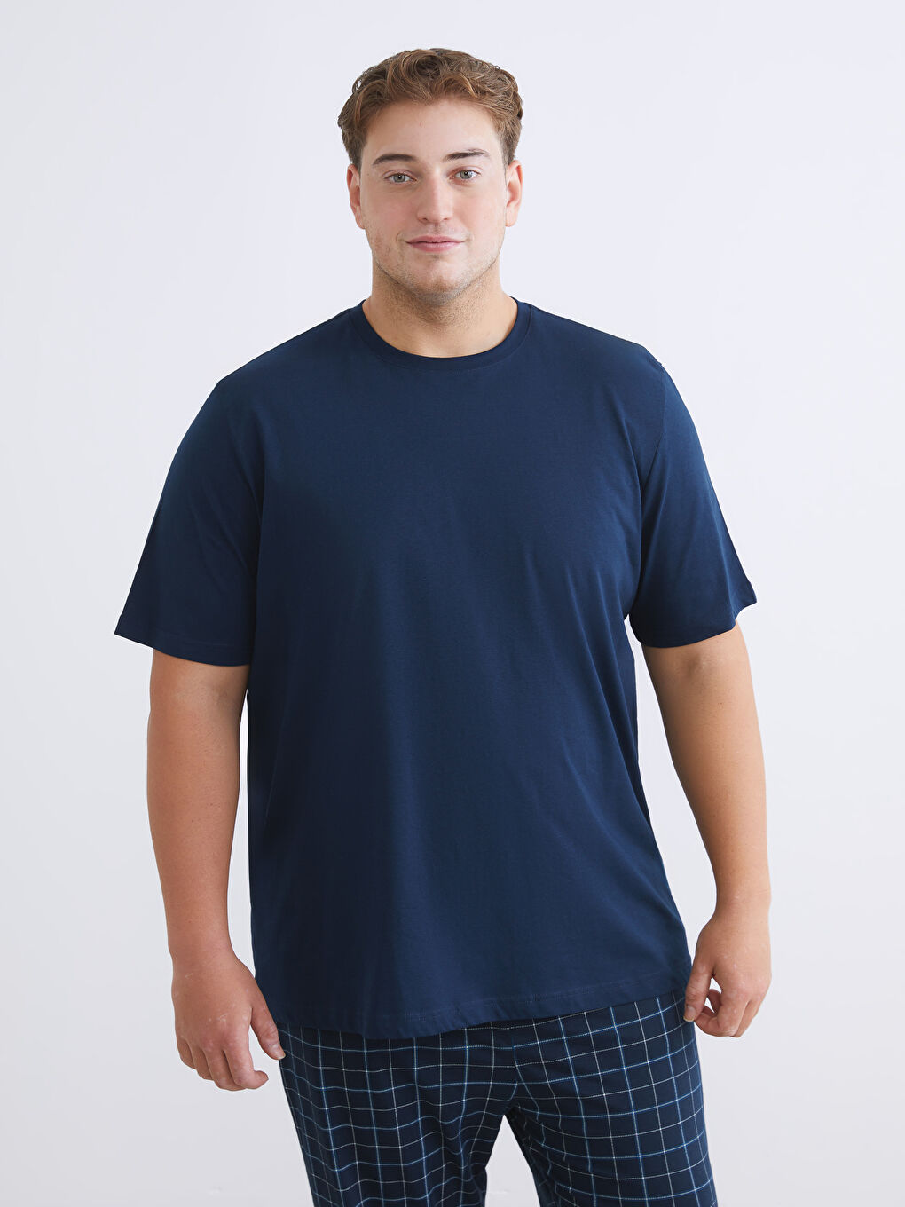 Lacivert Büyük Beden Basic Penye Erkek Tişört-1