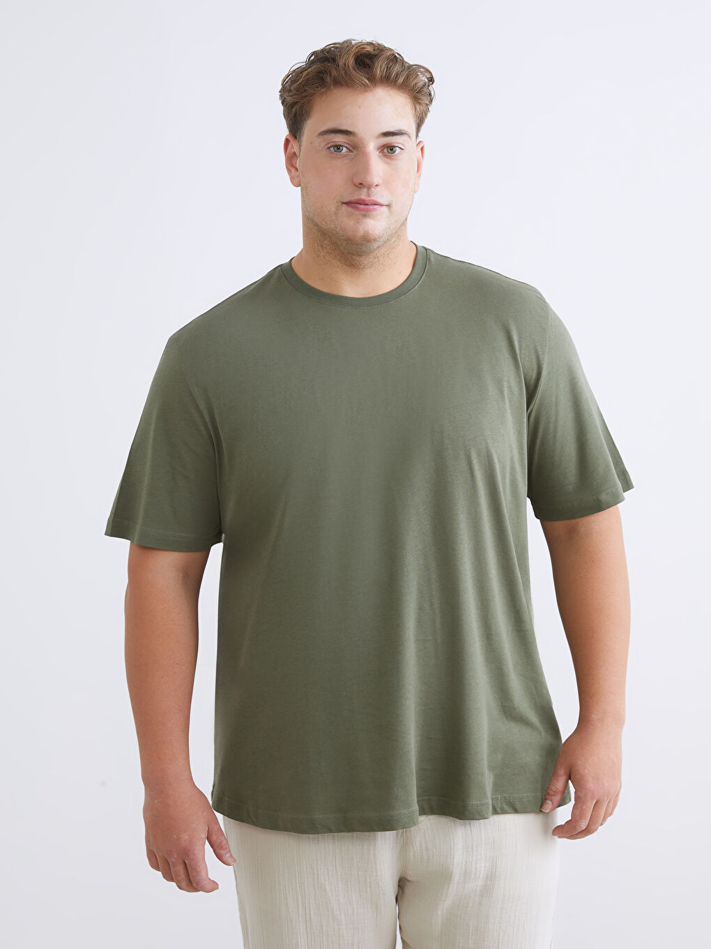 Haki Büyük Beden Basic Penye Erkek Tişört