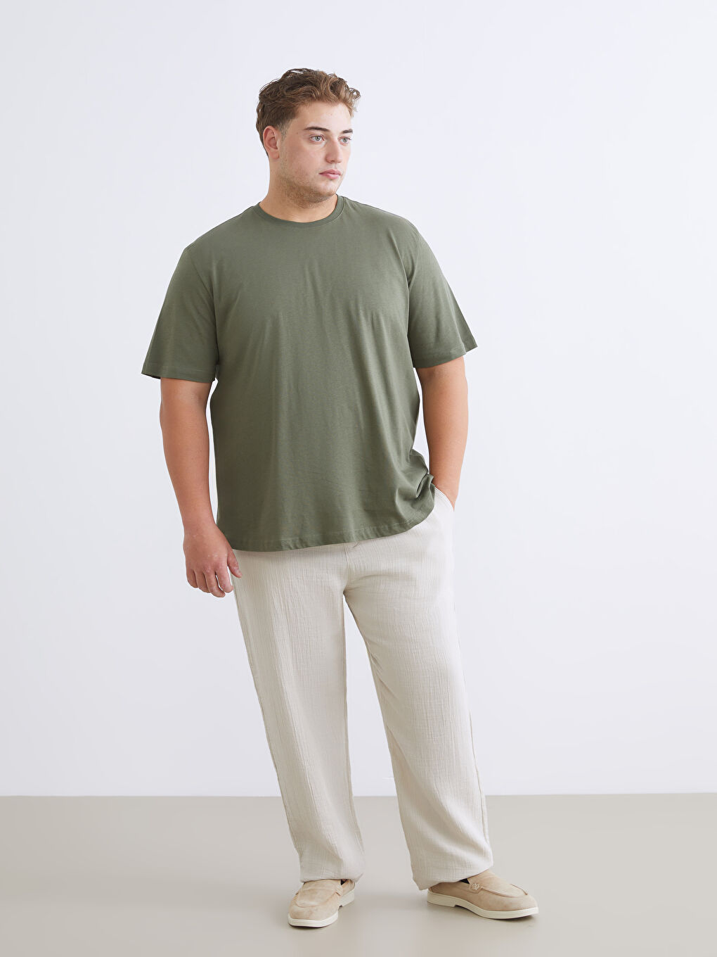 Haki Büyük Beden Basic Penye Erkek Tişört-2