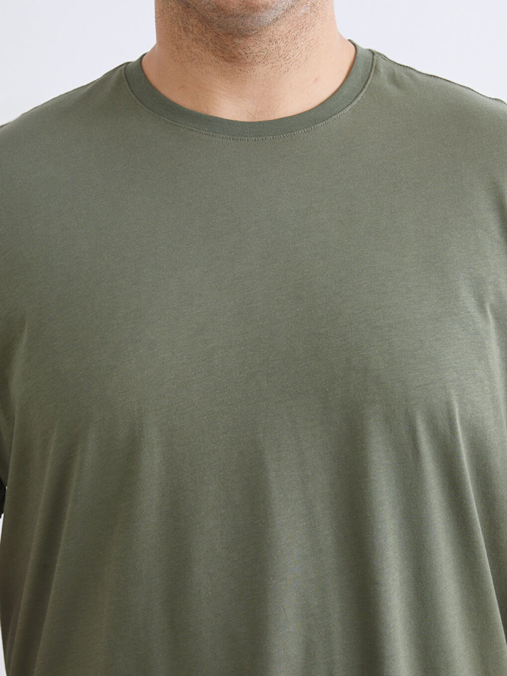 Haki Büyük Beden Basic Penye Erkek Tişört-4