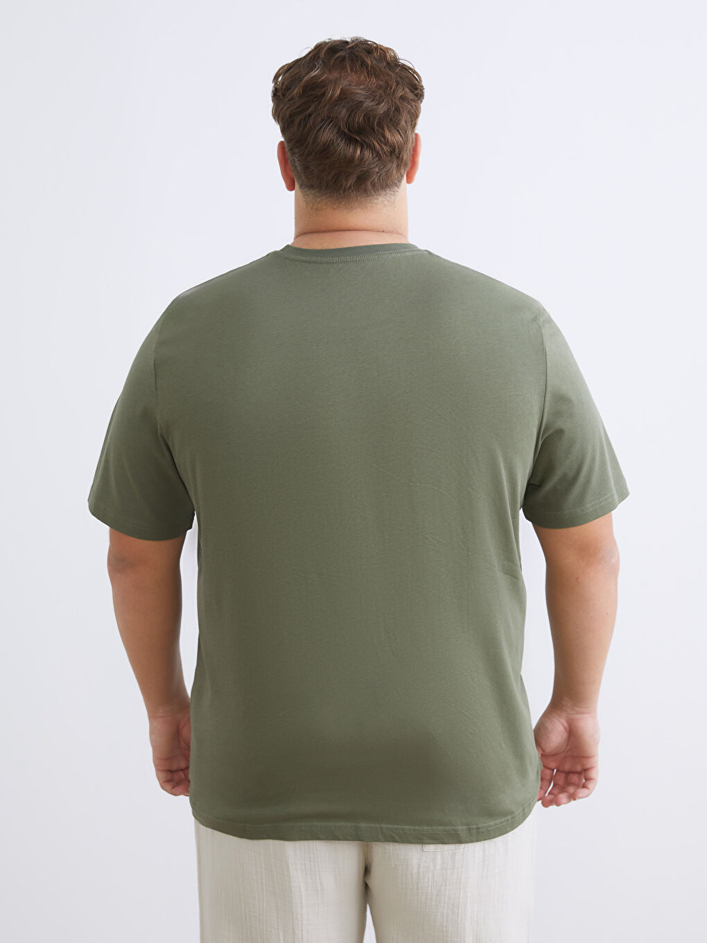 Haki Büyük Beden Basic Penye Erkek Tişört-6