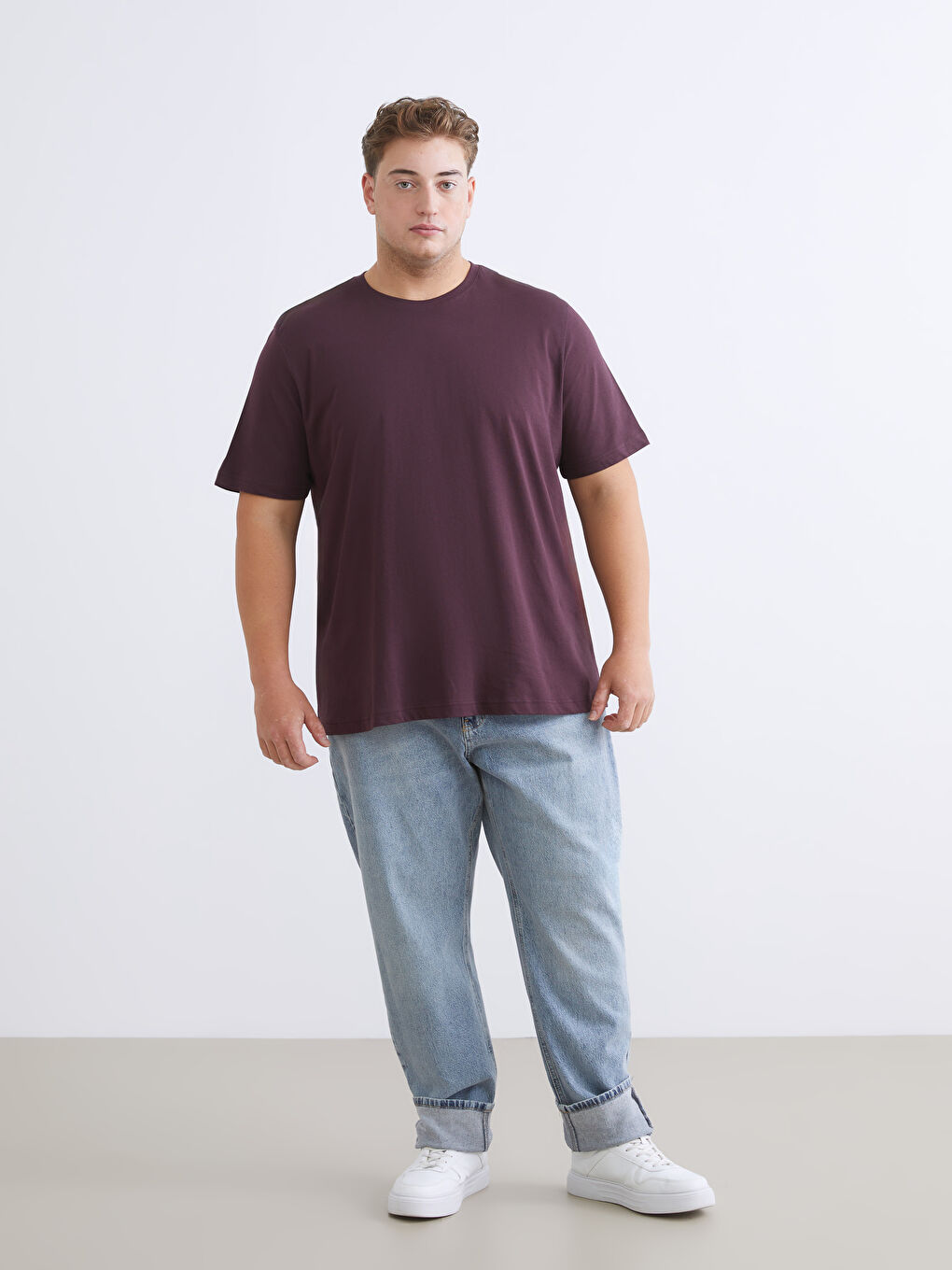 Mürdüm Büyük Beden Basic Penye Erkek Tişört-1