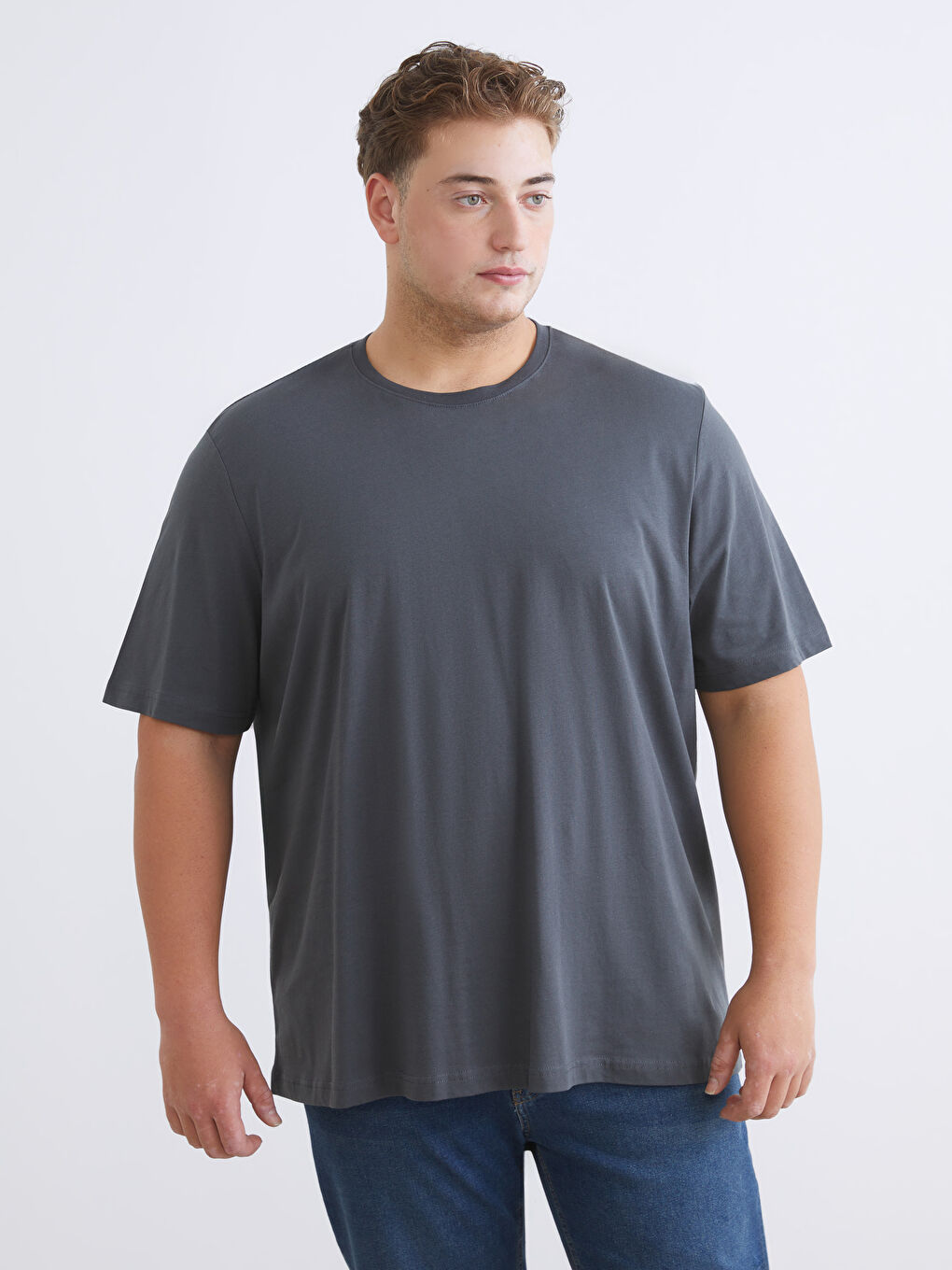 Antrasit Büyük Beden Basic Penye Erkek Tişört-2