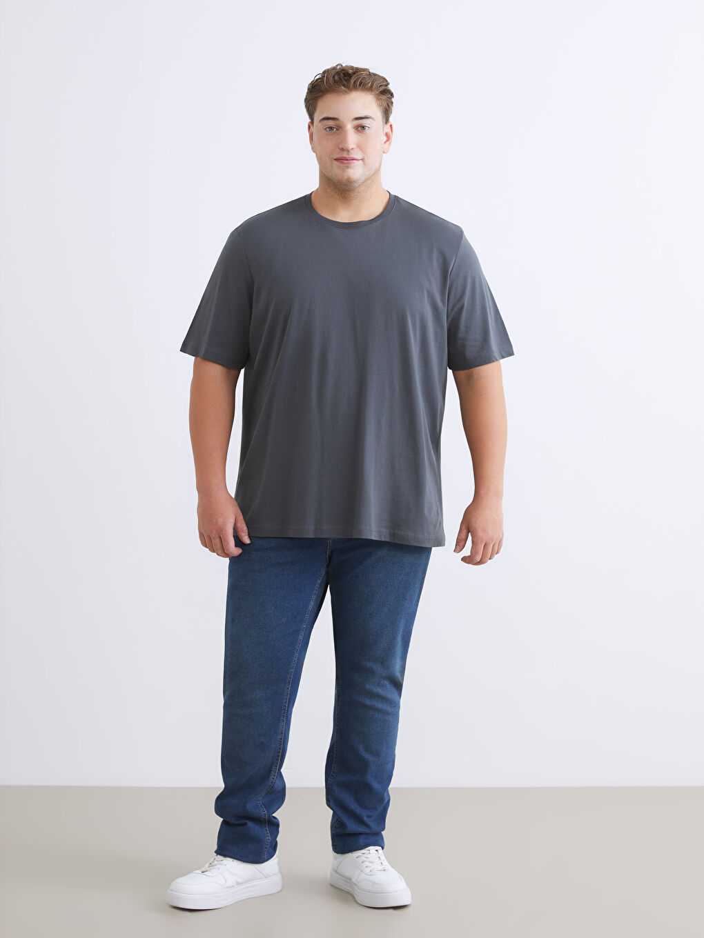 Antrasit Büyük Beden Basic Penye Erkek Tişört-6