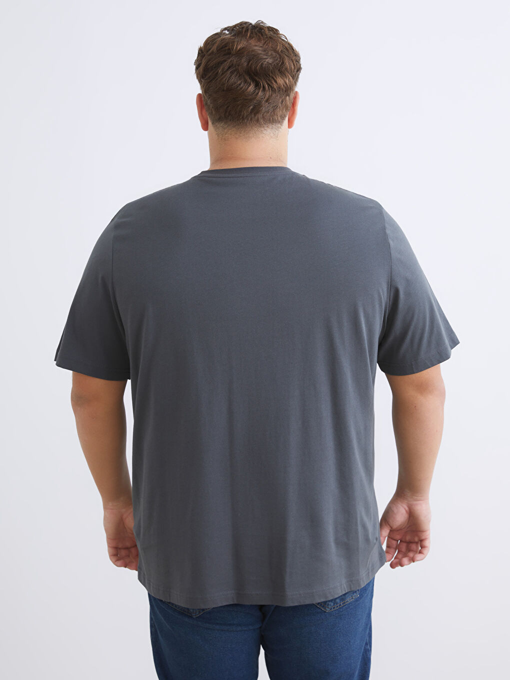 Antrasit Büyük Beden Basic Penye Erkek Tişört-10